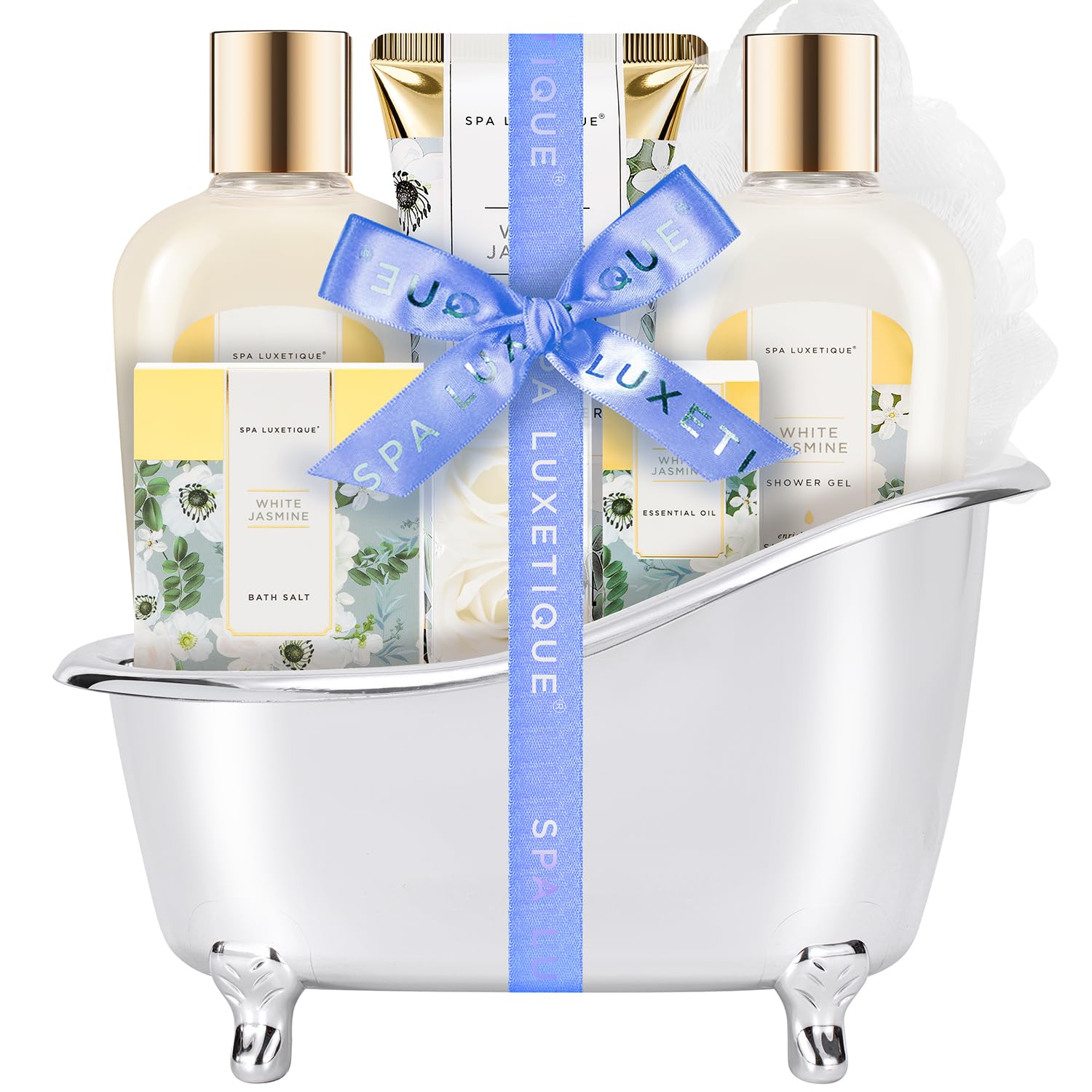 Spa Luxetique 8-piece jasmine spa set bubble bath display for gifting