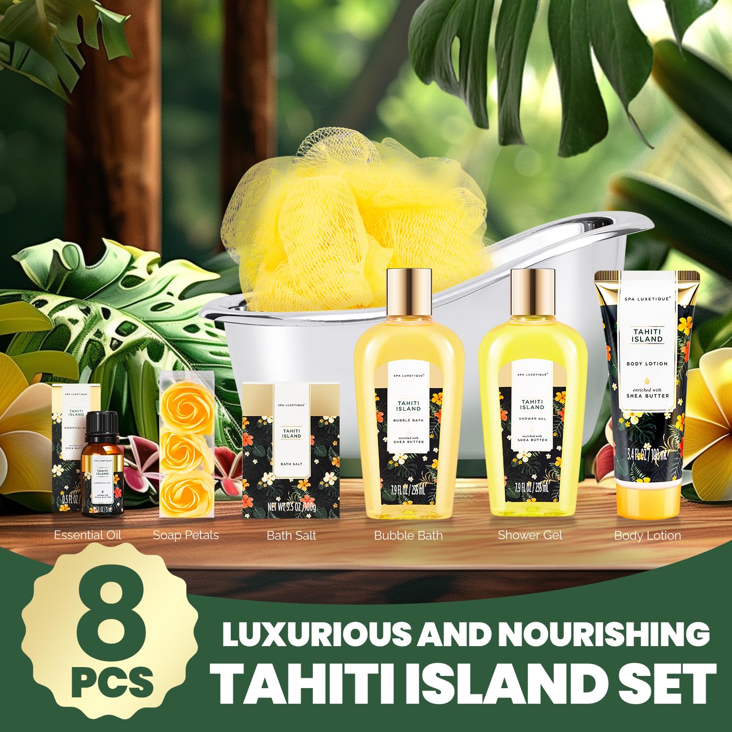 Spa Luxetique bath set collection shows pampering essentials for at-home spa moments.