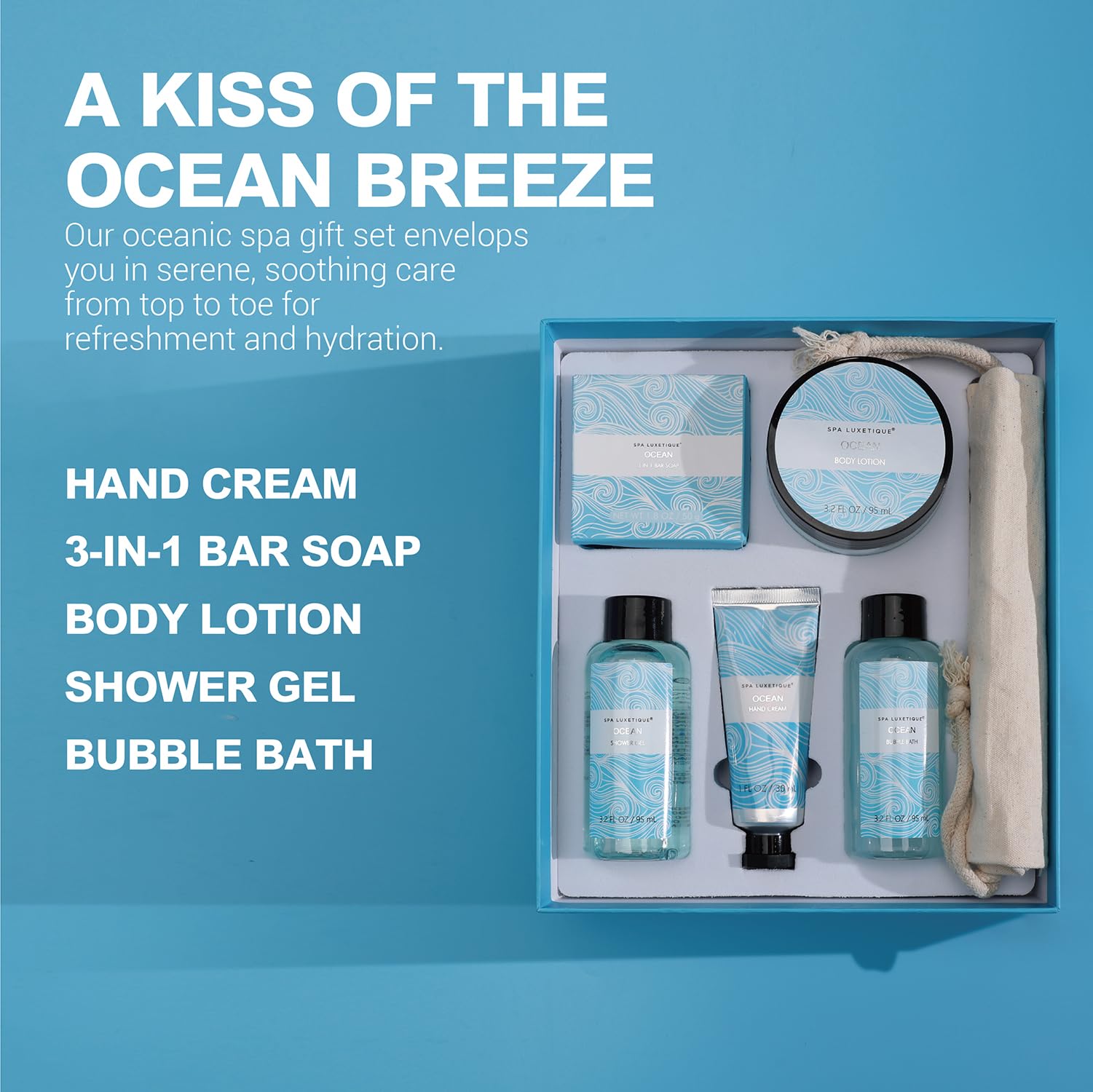 Spa Luxetique bubble bath image highlights luxurious foam for a comforting soak.