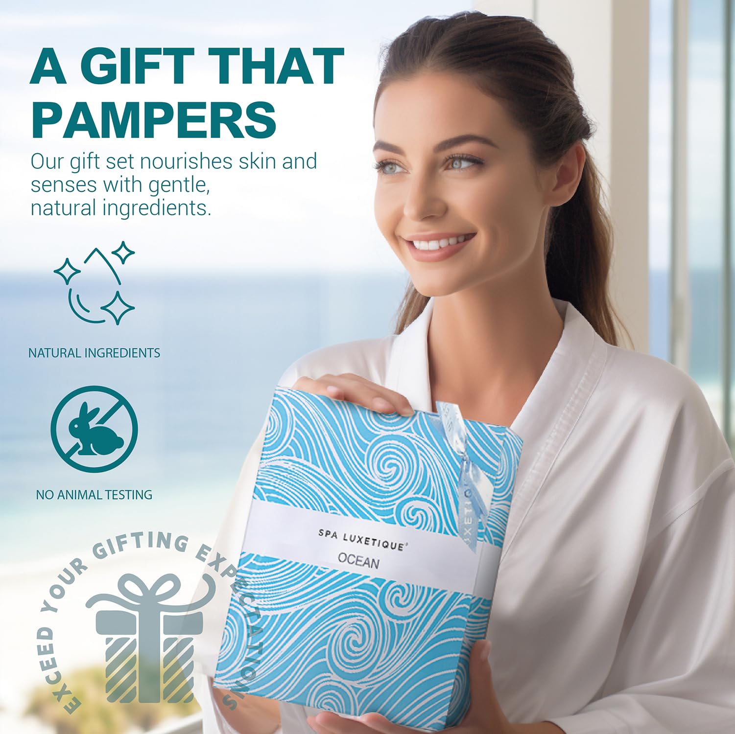 Spa Luxetique burlap bag image presents a reusable, travel-friendly gift bag.