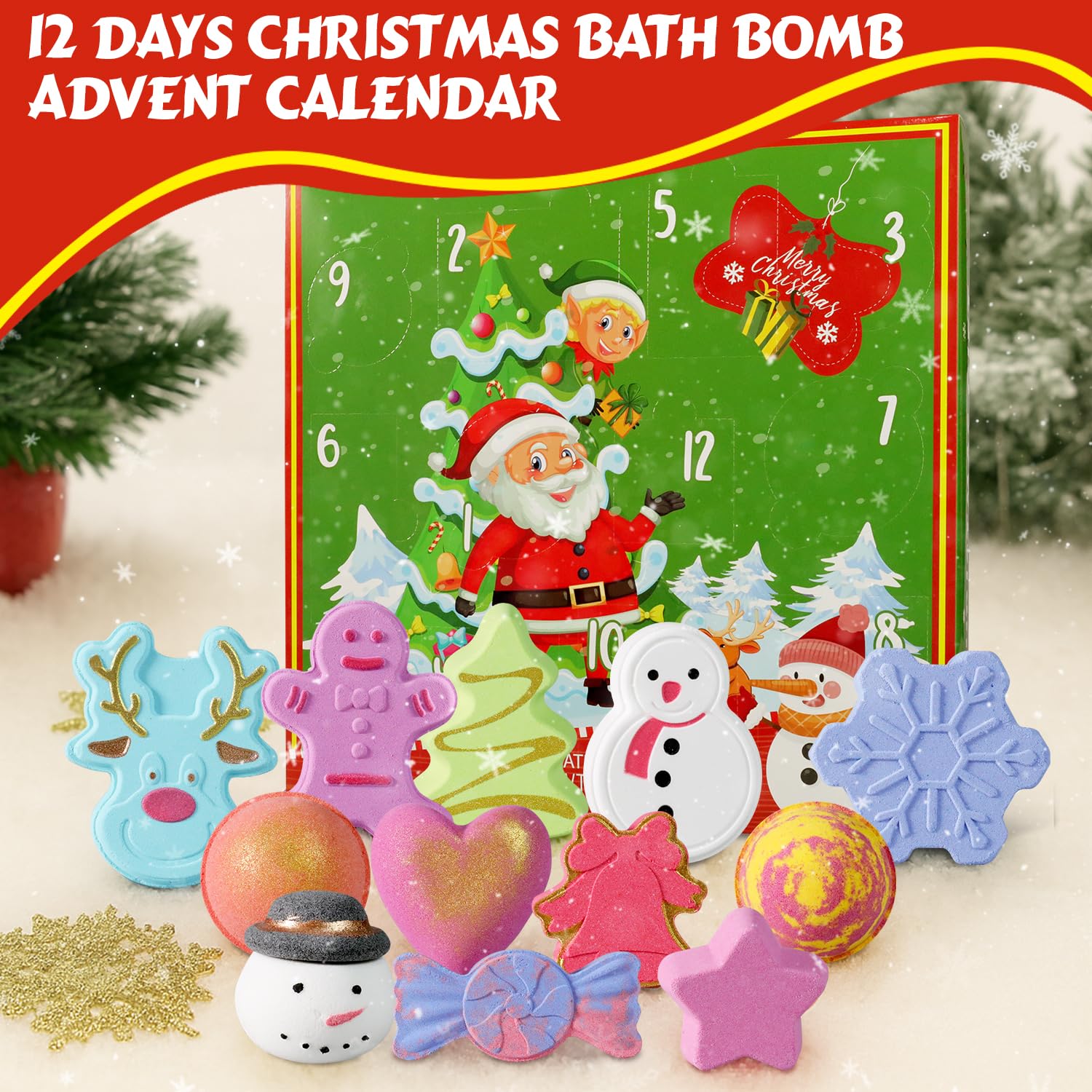 Spa Luxetique christmas-tree bath bomb delivers bright fizz and festive holiday scent.
