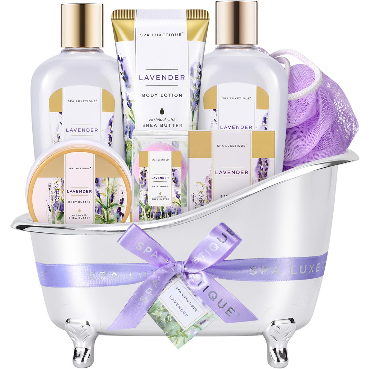 Spa Luxetique lavender bath gift set cover shows elegant packaging ideal for gifting.