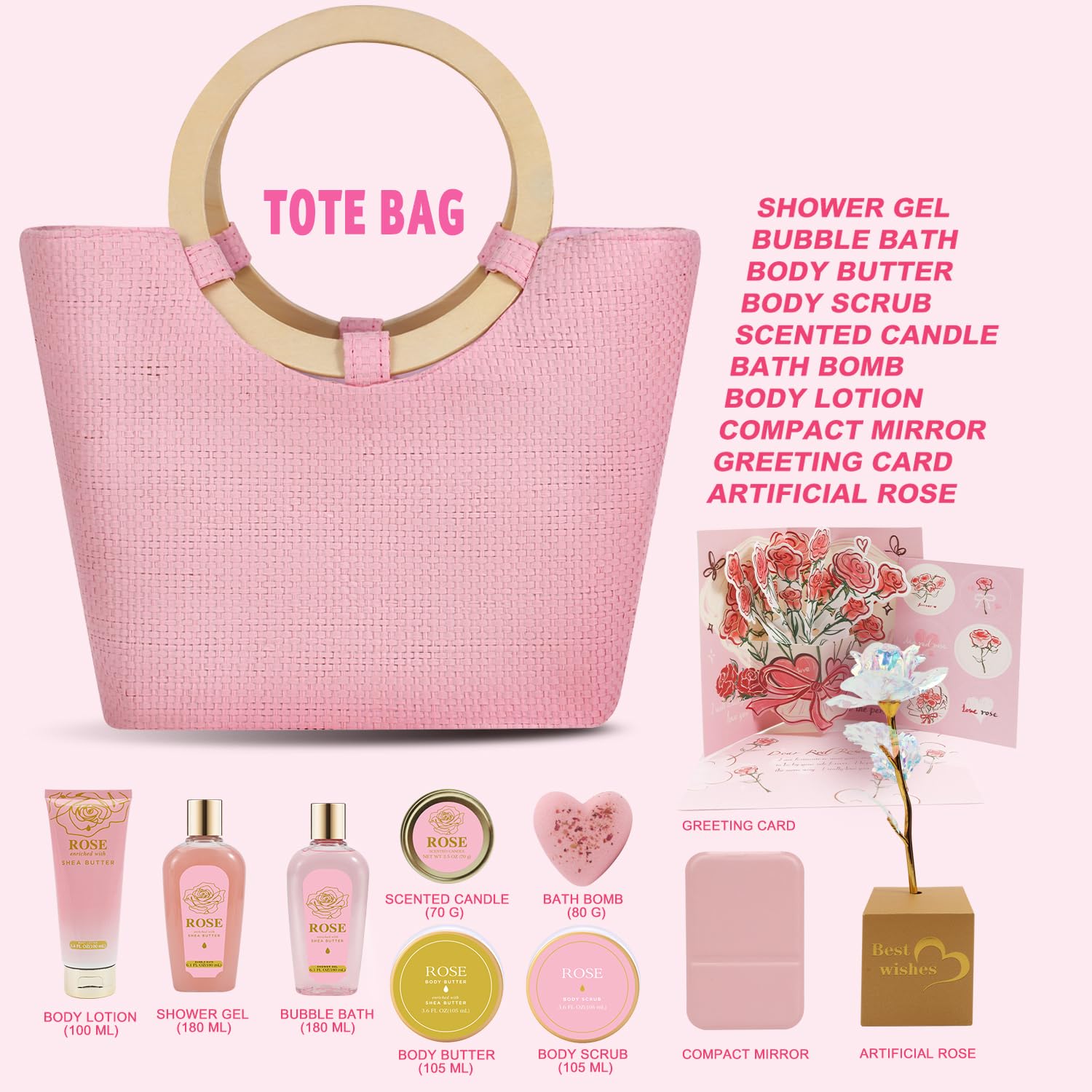 Spa Luxetique rose gift set with 11 pieces nourishes skin with a floral spa vibe.