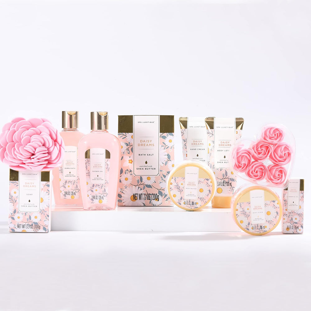 Spa Luxetique shower gel bottle highlights creamy lather for daily cleansing ritual.