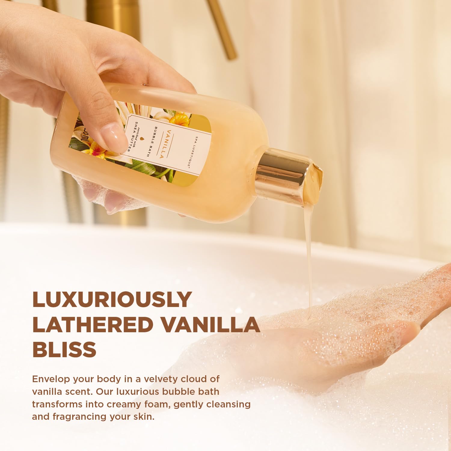 Spa Luxetique vanilla essential oils give a warm, relaxing aroma for unwinding.