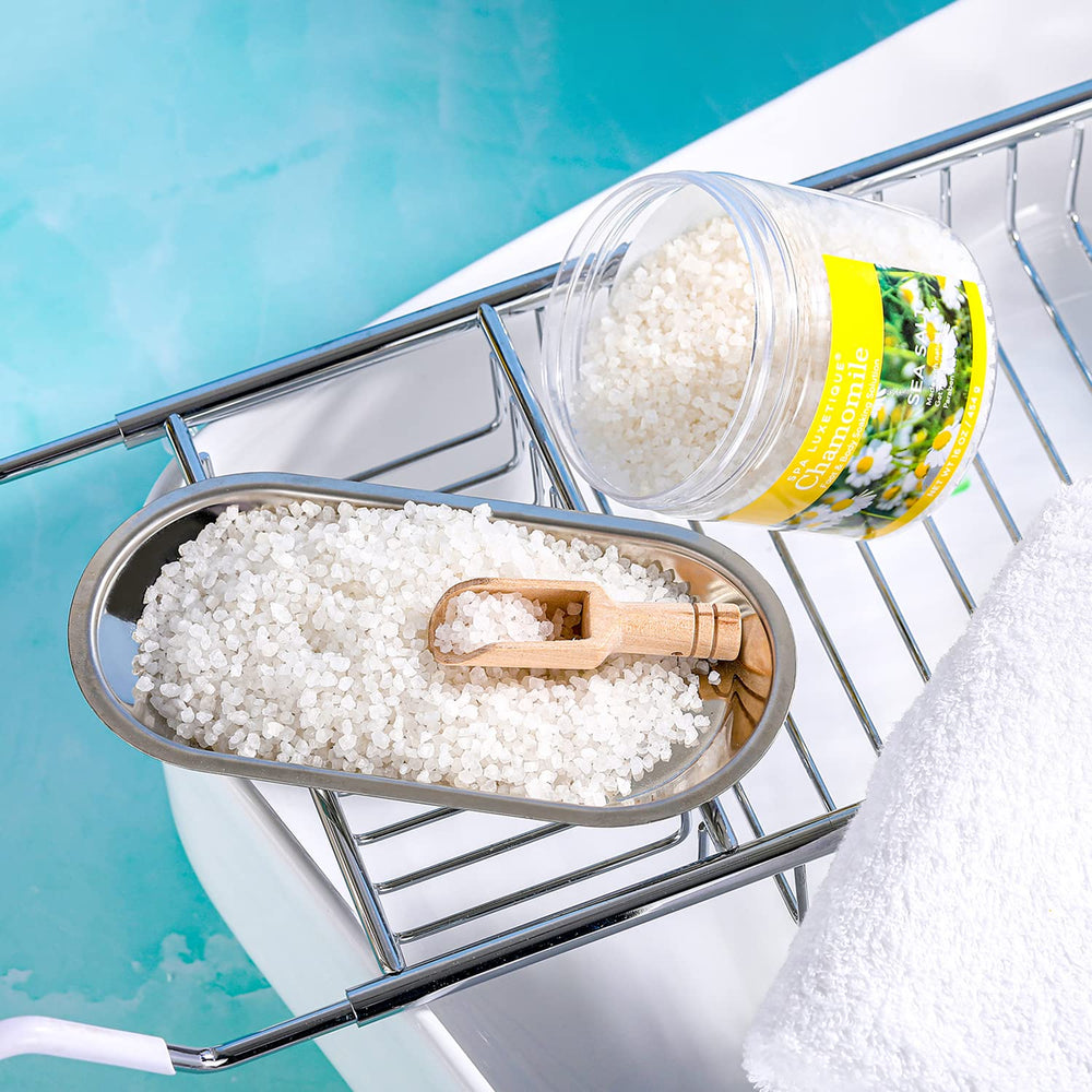 Spa Luxetique wooden scoop included for easy, elegant bath prep