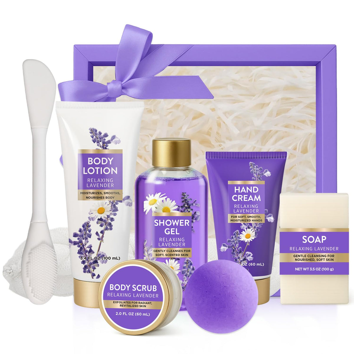 SPA LUXETIQUE WORLD Lavender Gift Set packaging visible, elegant unboxing experience