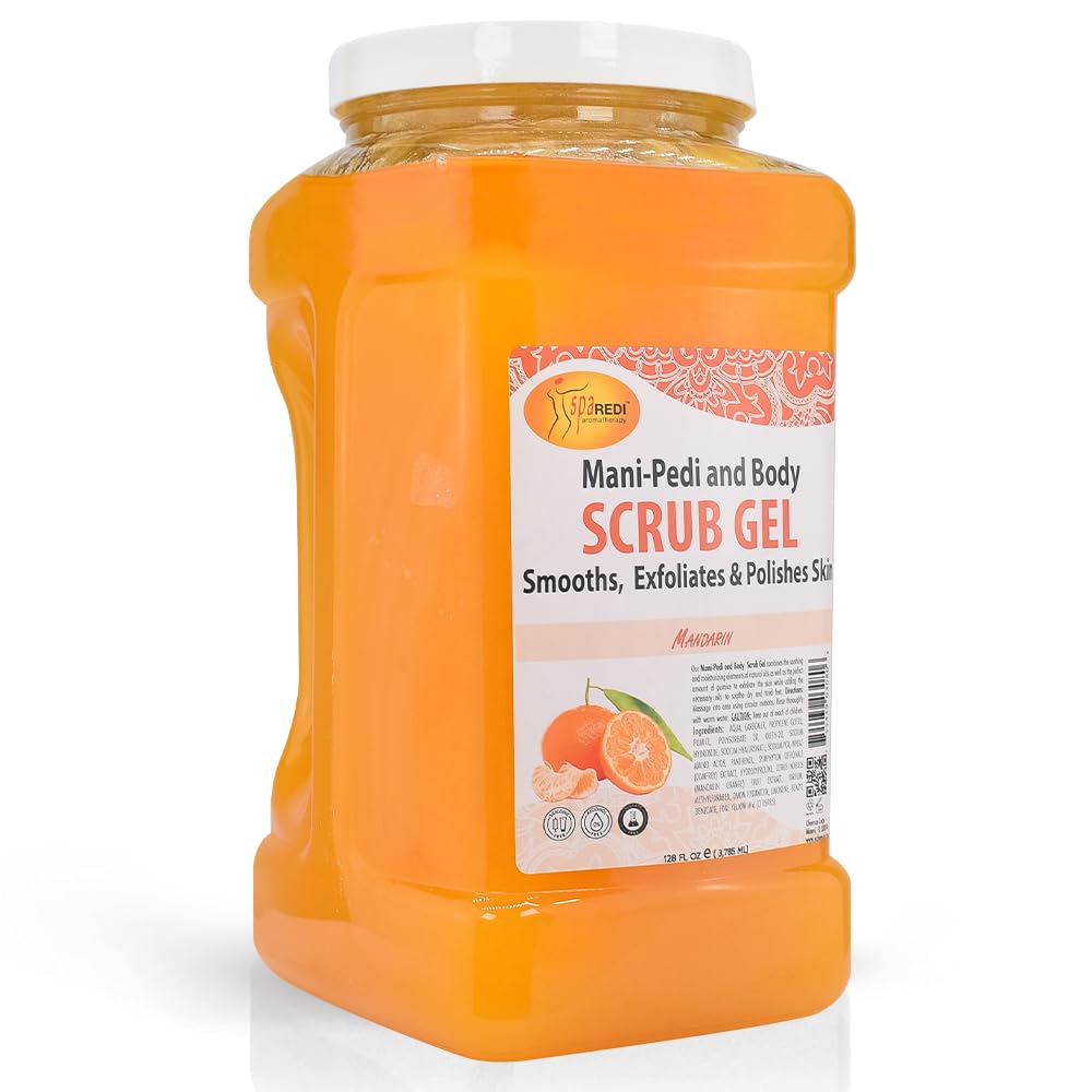 Spa Redi Pedi Scrub Gel Mandarin bottle highlighting exfoliation for dry skin