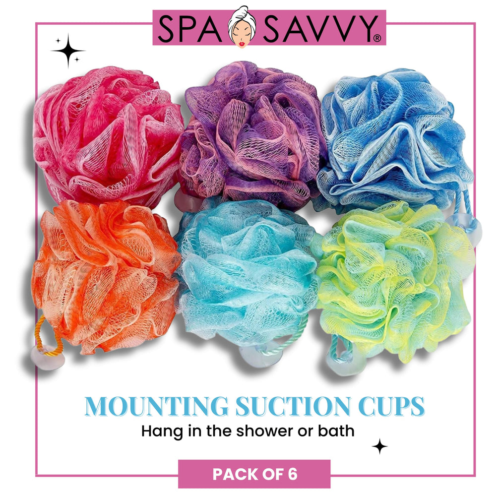 Spa Savvy loofah soft mesh closeup for durable, comfortable cleansing.