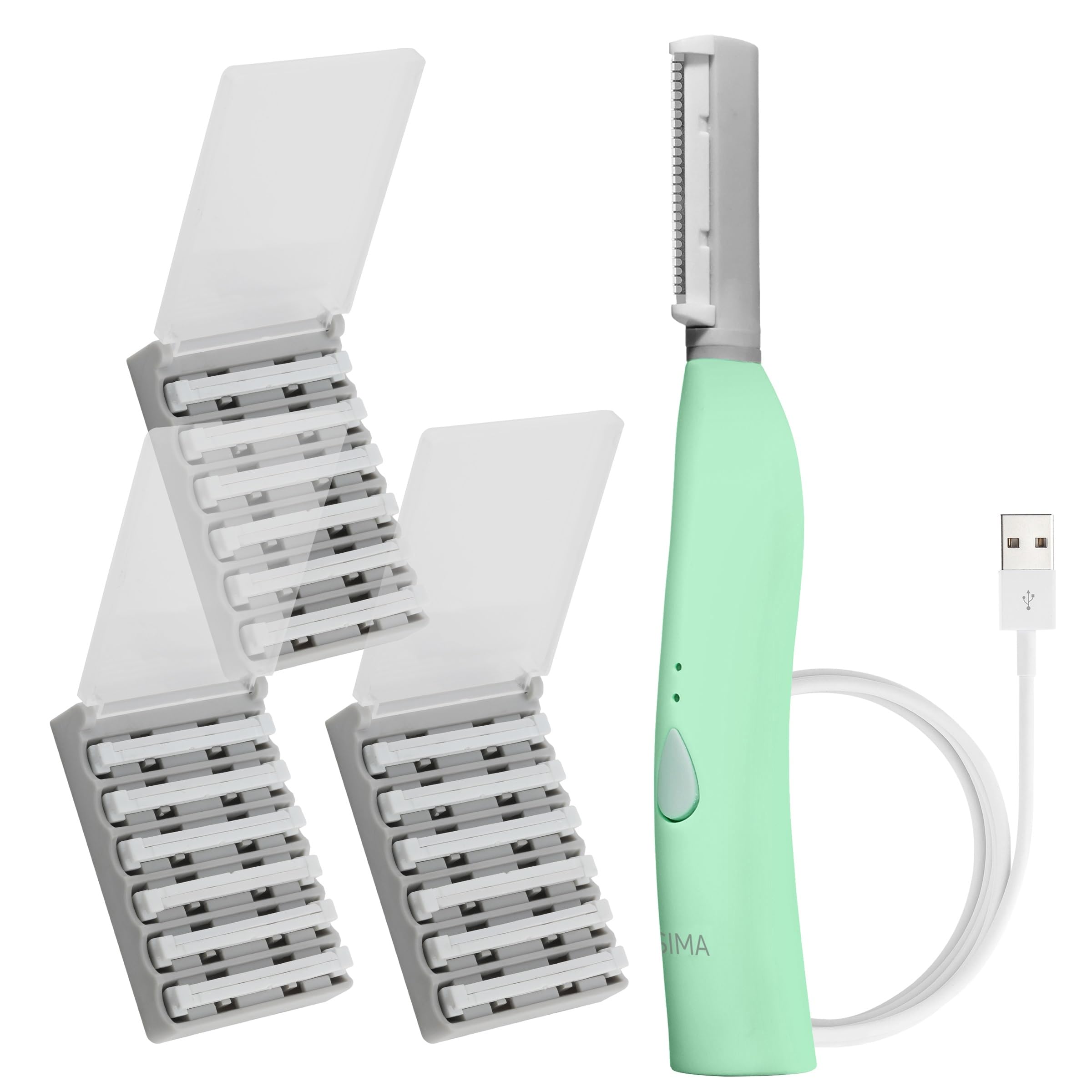 SPA SCIENCES SIMA dermaplane razor front view demonstrates a sleek design for painless exfoliation
