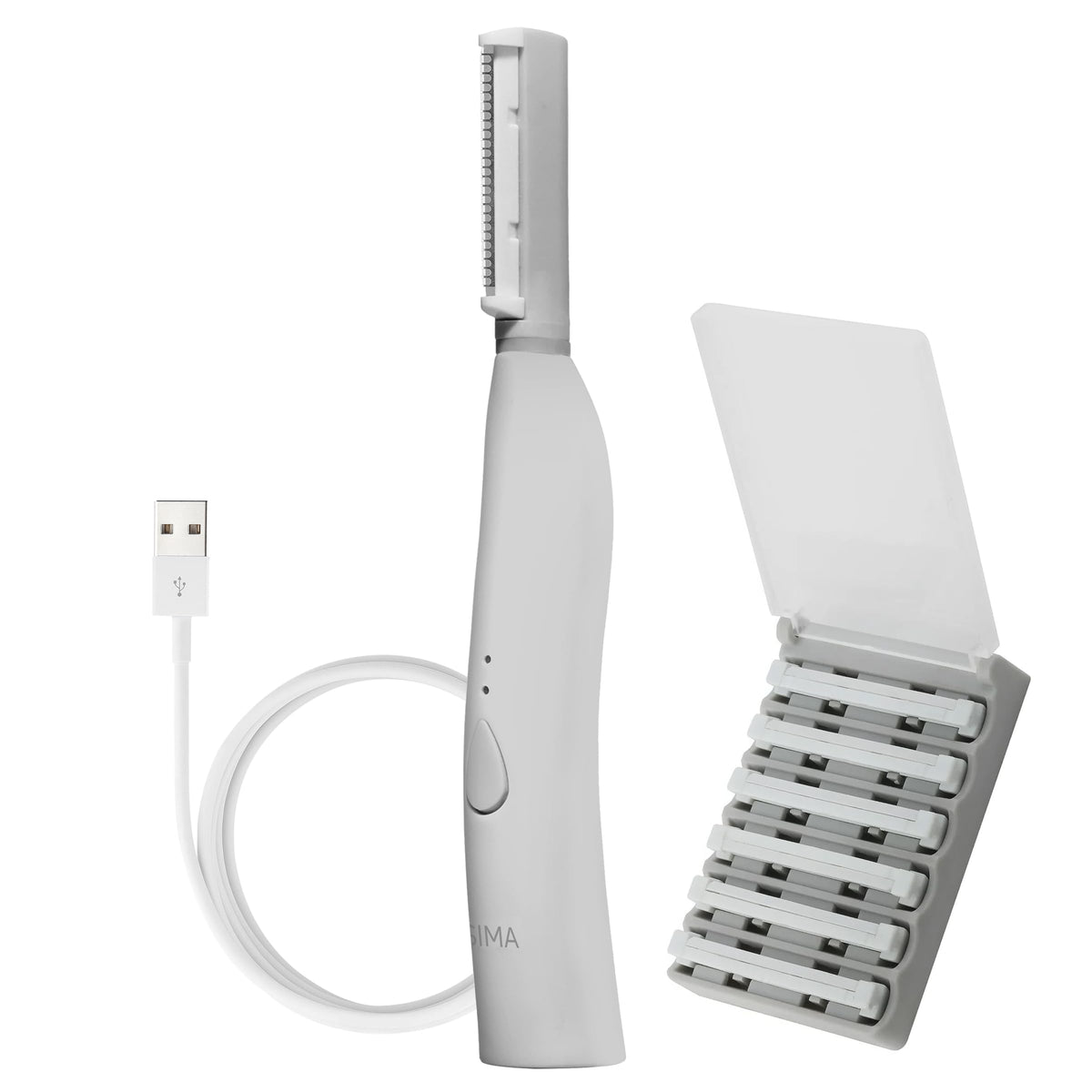 SPA SCIENCES SIMA close-up of dermaplaning tool removes fine facial hairs