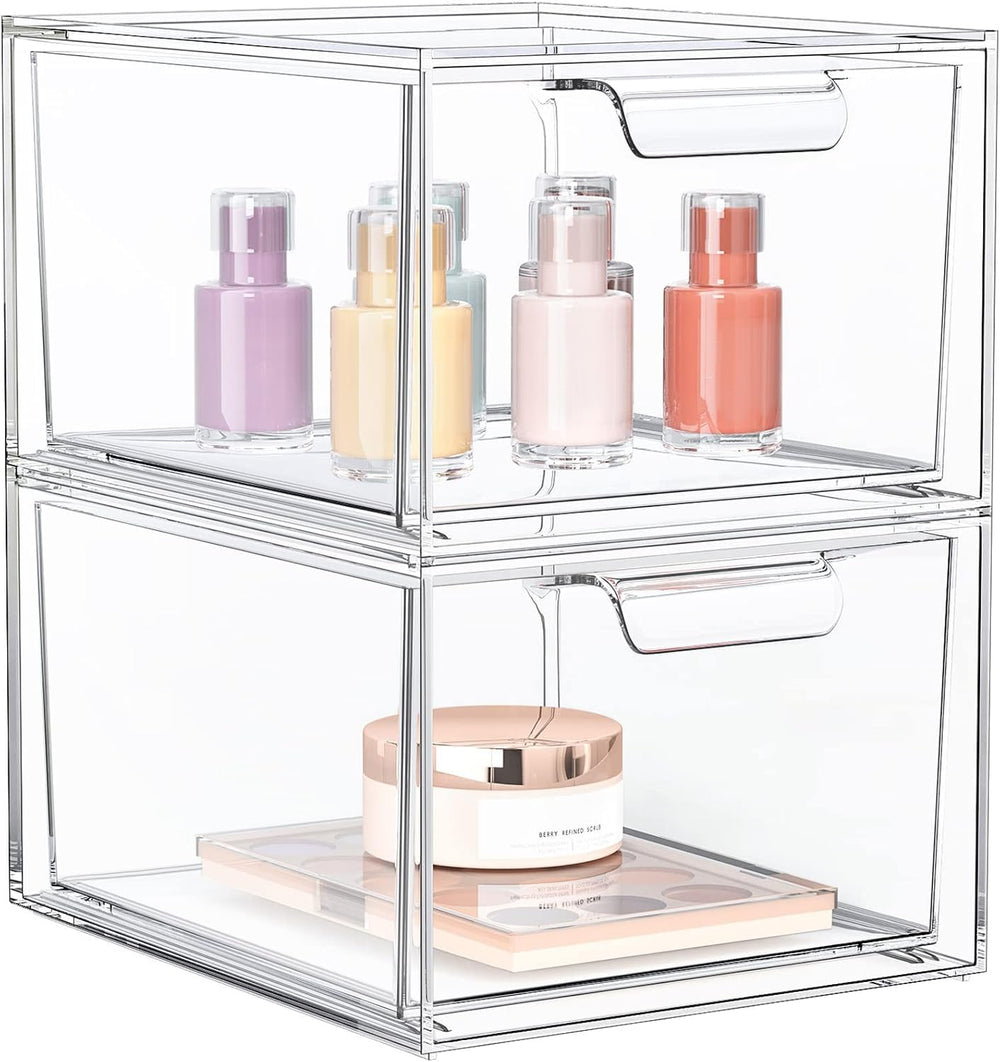 SpaceHacks stackable makeup organizer vanity drawer keeps cosmetics organized and accessible.