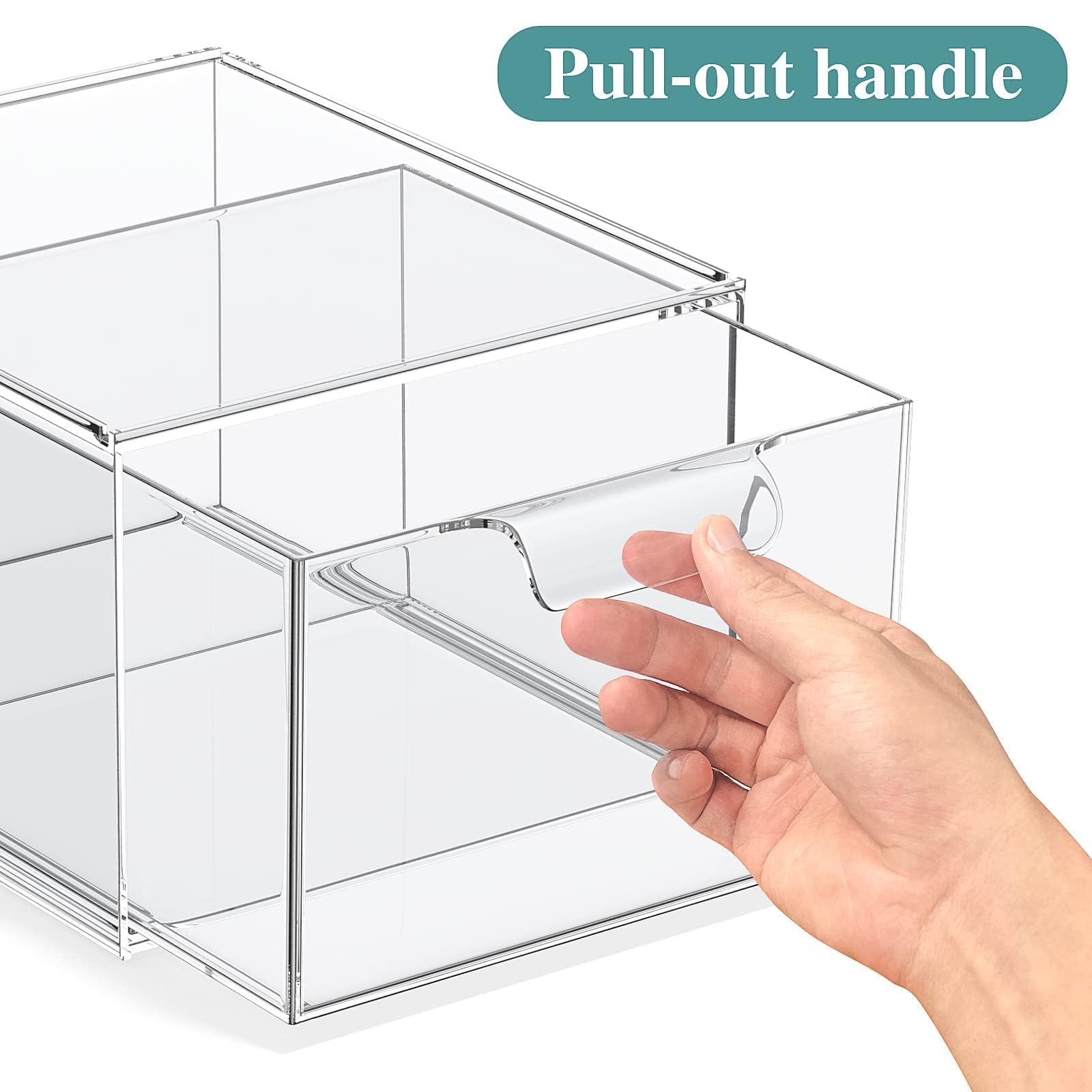 SpaceHacks stackable acrylic organizers allow vertical or side-by-side setups for space-saving organization.