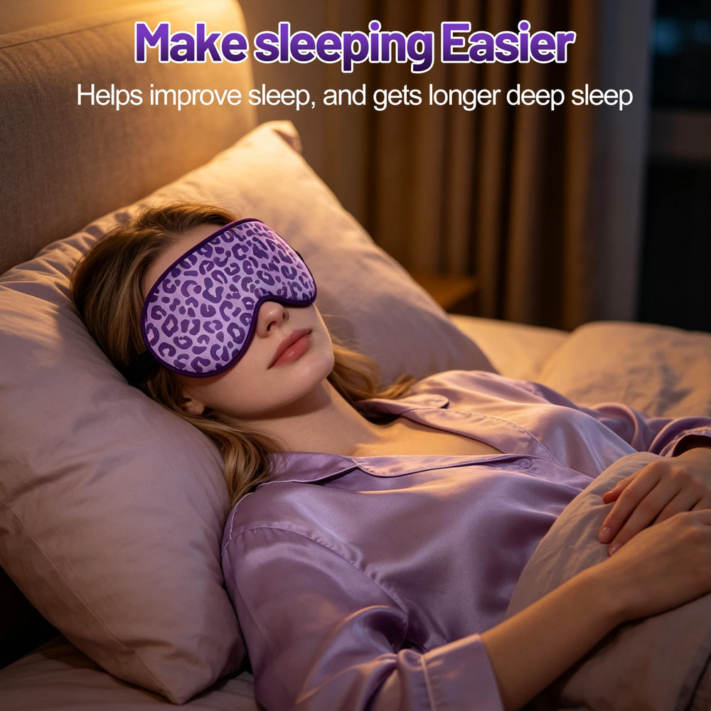 spacepower silk sleep mask on model demonstrating comfortable dark sleep
