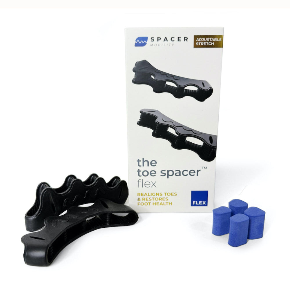 Spacer Mobility Toe Spacer FLEX with adjustable plugs for customizable toe stretch.