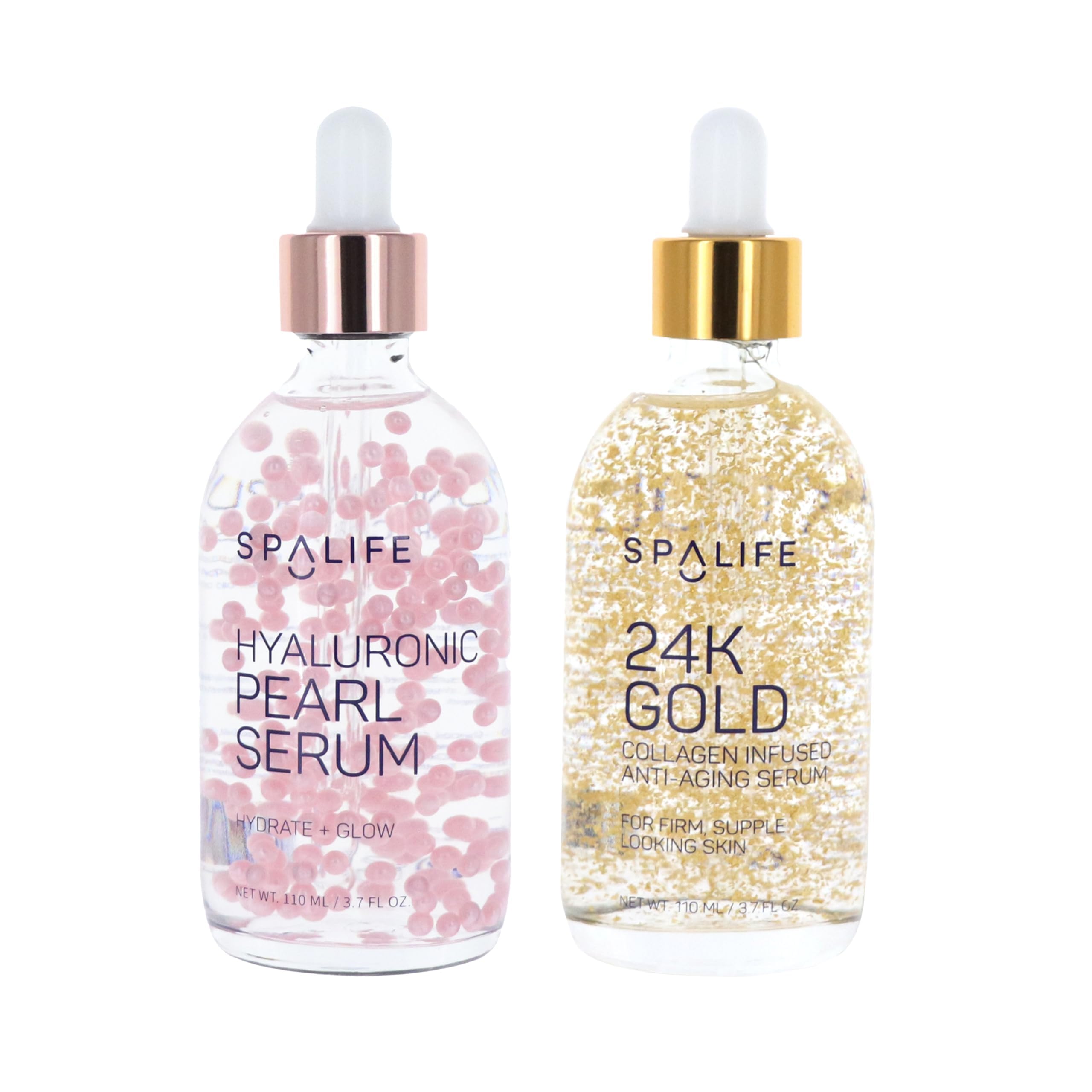 SpaLife 24K Gold Collagen Serum bottle showing radiant glow and firmness potential