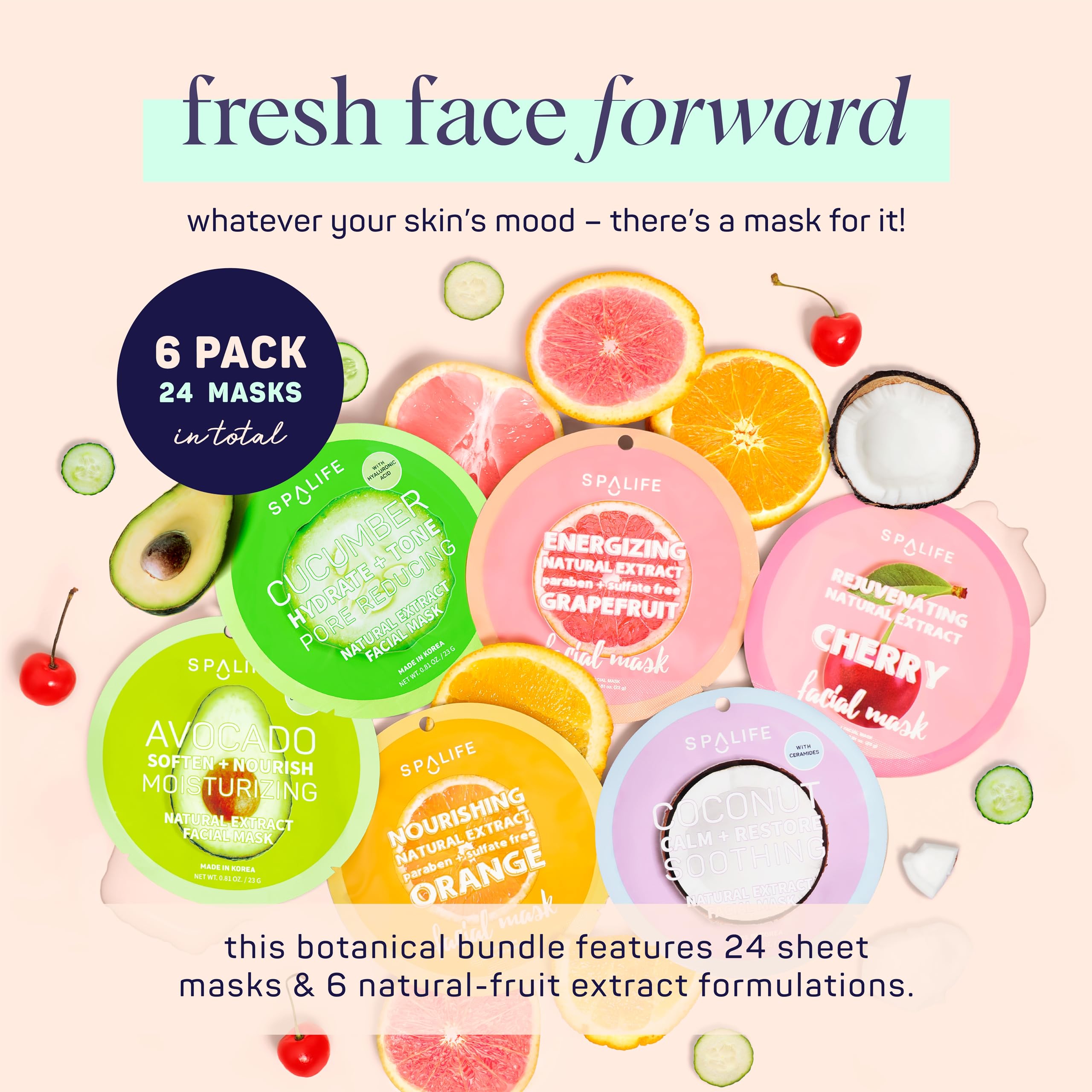 SpaLife Beauty Fruit Face Mask grapefruit-packaging highlights brightening formula for radiant skin.