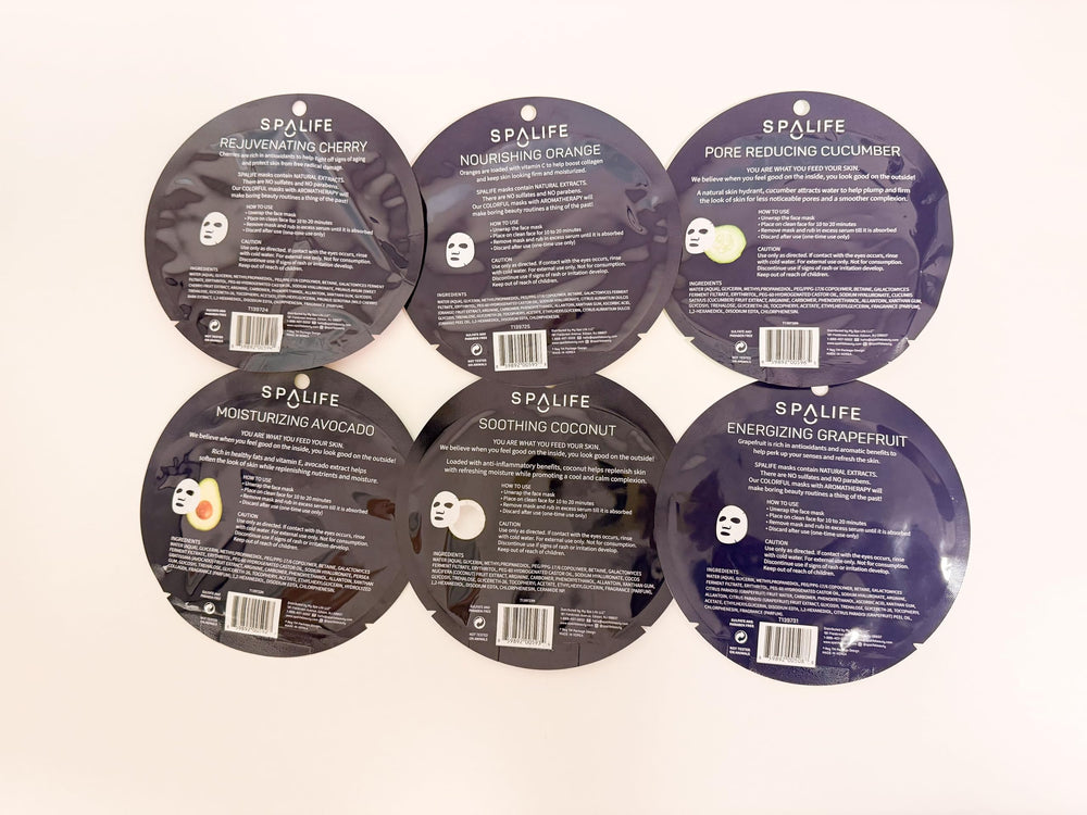 SpaLife Beauty Fruit Face Mask nine-pack-display emphasizes value and routine variety.