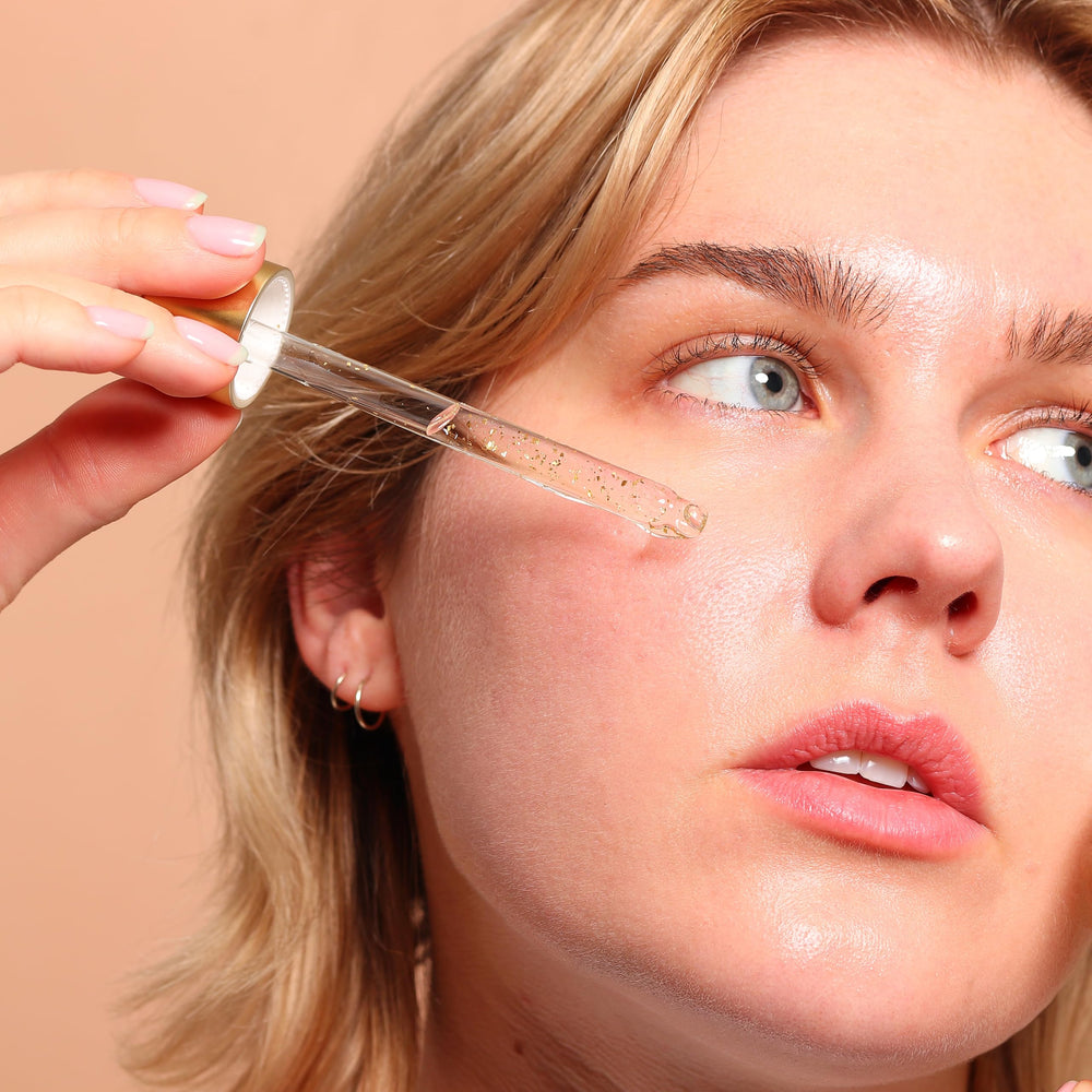 SpaLife golden flakes close-up suggesting luminous radiance on skin