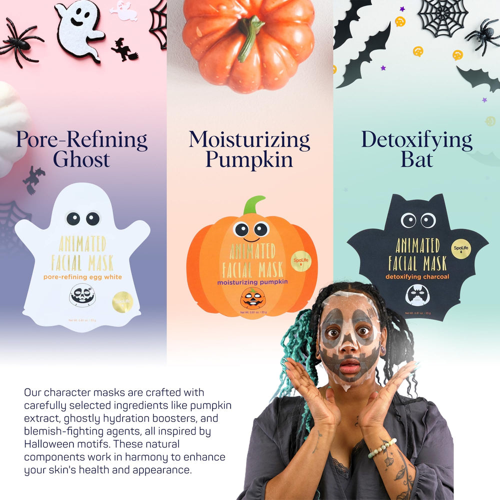 SpaLife Halloween mask packaging image highlighting the three-character bundle.