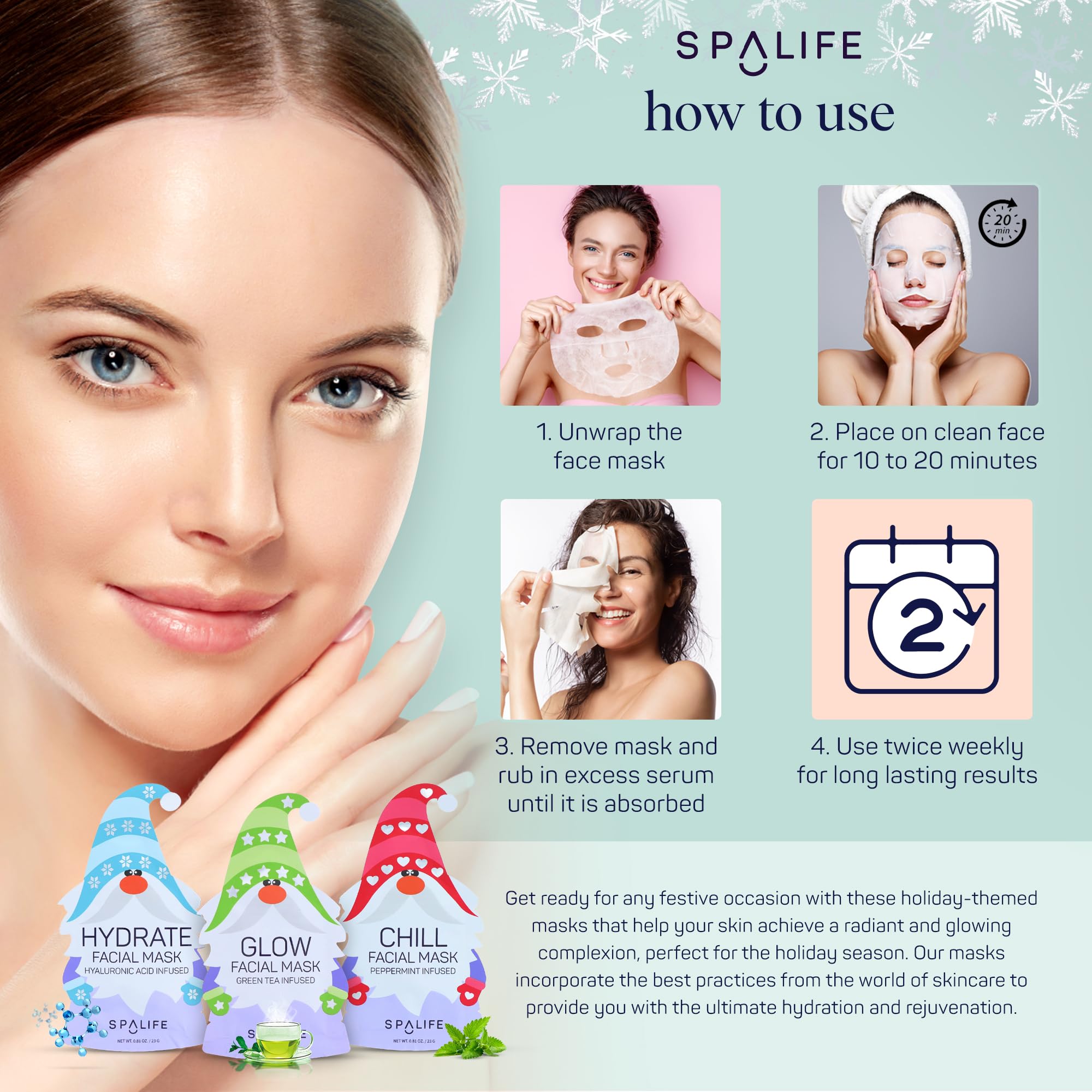 SpaLife Holiday Gnome branding with festive Christmas theme for seasonal pampering.