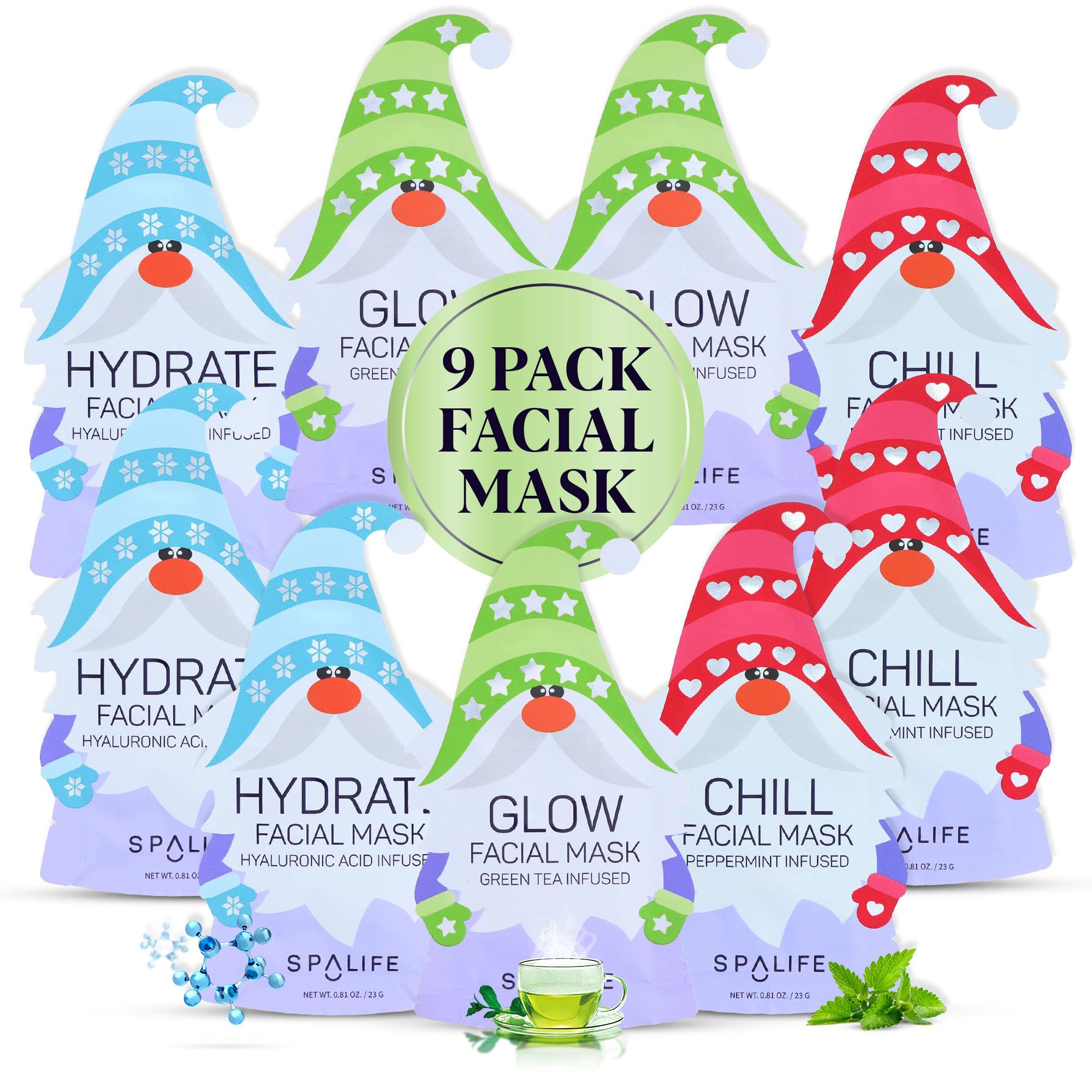 SpaLife Holiday Gnome mask packaging ready for gifting and skincare prep.
