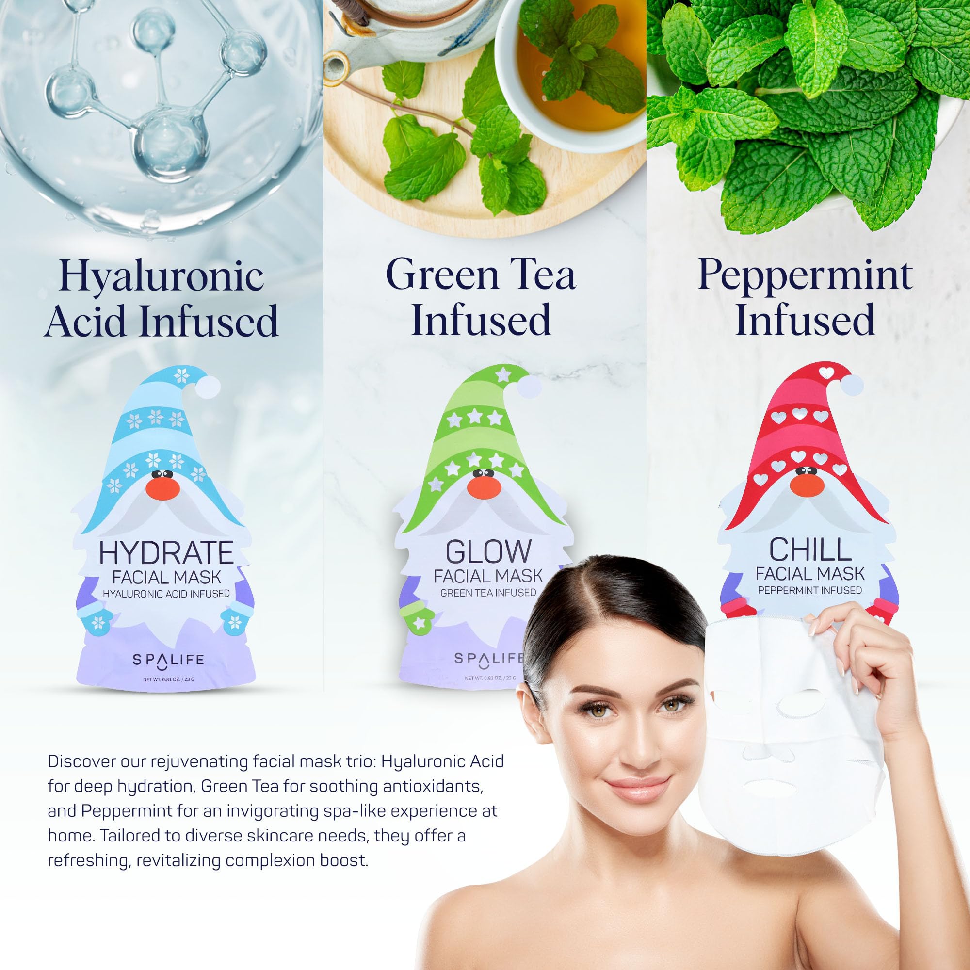 SpaLife Holiday Gnome variety-pack display highlights hydration and revitalization options.