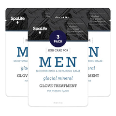 SpaLife Men's Glacial Mineral Balm bottle shows quick, non-greasy hydration for daily hands.