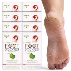 SpaLife moisturizing foot mask packaging closeup highlights spa-grade hydration for dry feet.