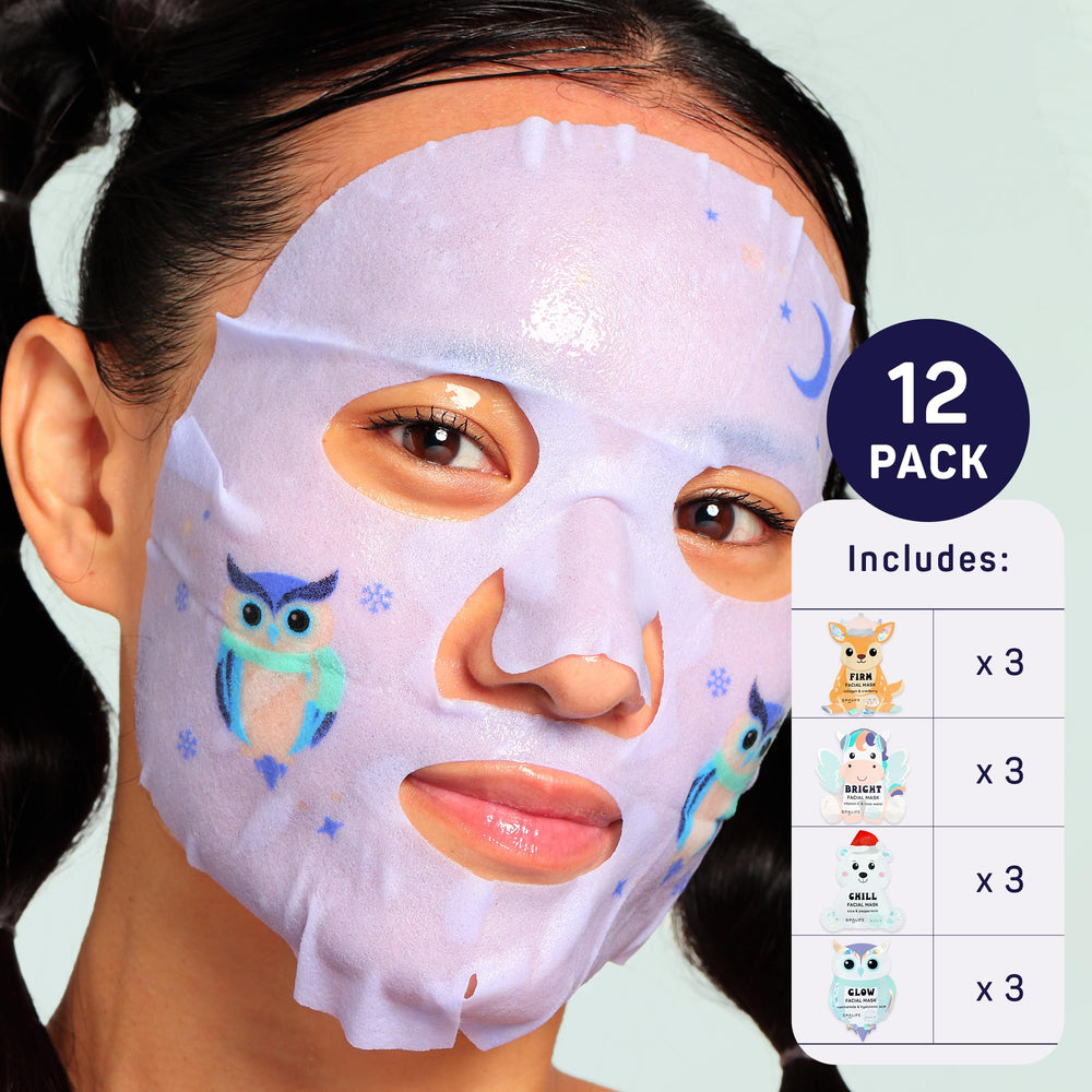 SpaLife Owl mask glow with niacinamide and willow bark for smoother skin.