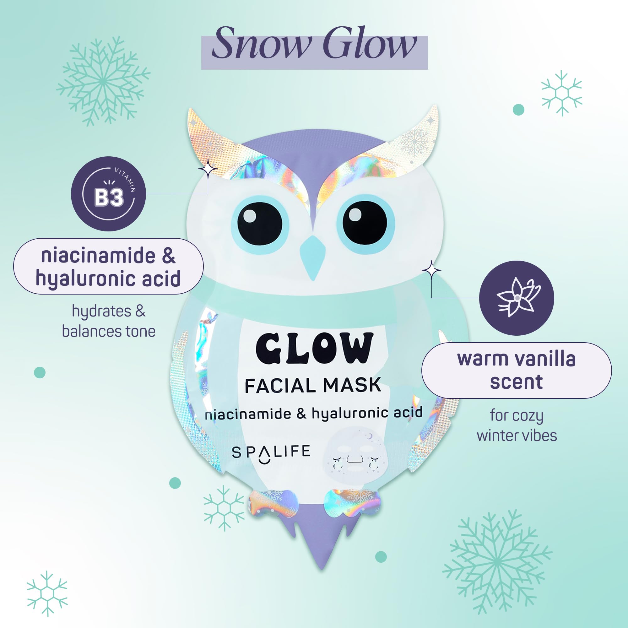 SpaLife Owl mask niacinamide willow bark application-ready glow.