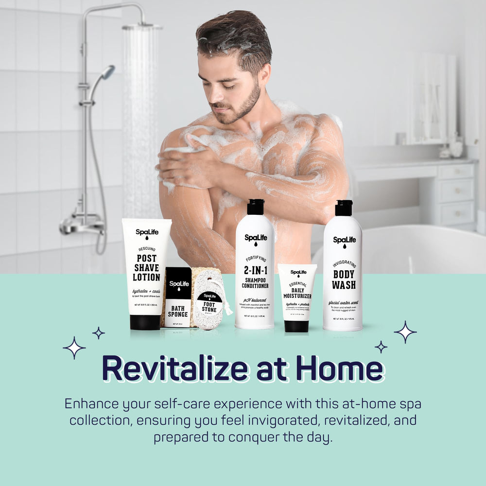 SpaLife post-shave lotion closeup emphasizes soothing hydration after grooming