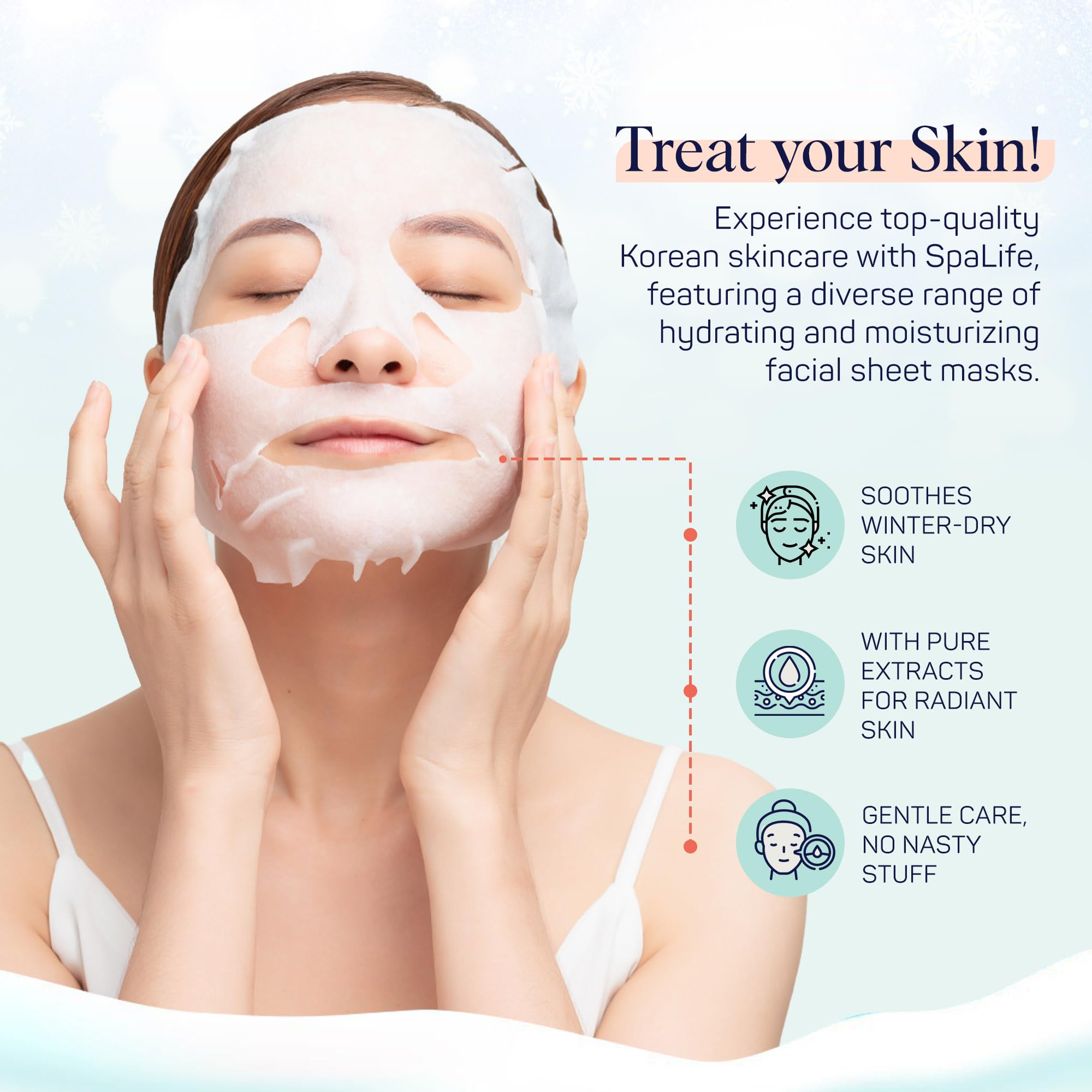 SpaLife Snow Buddies mask applied for deep hydration and smoothing