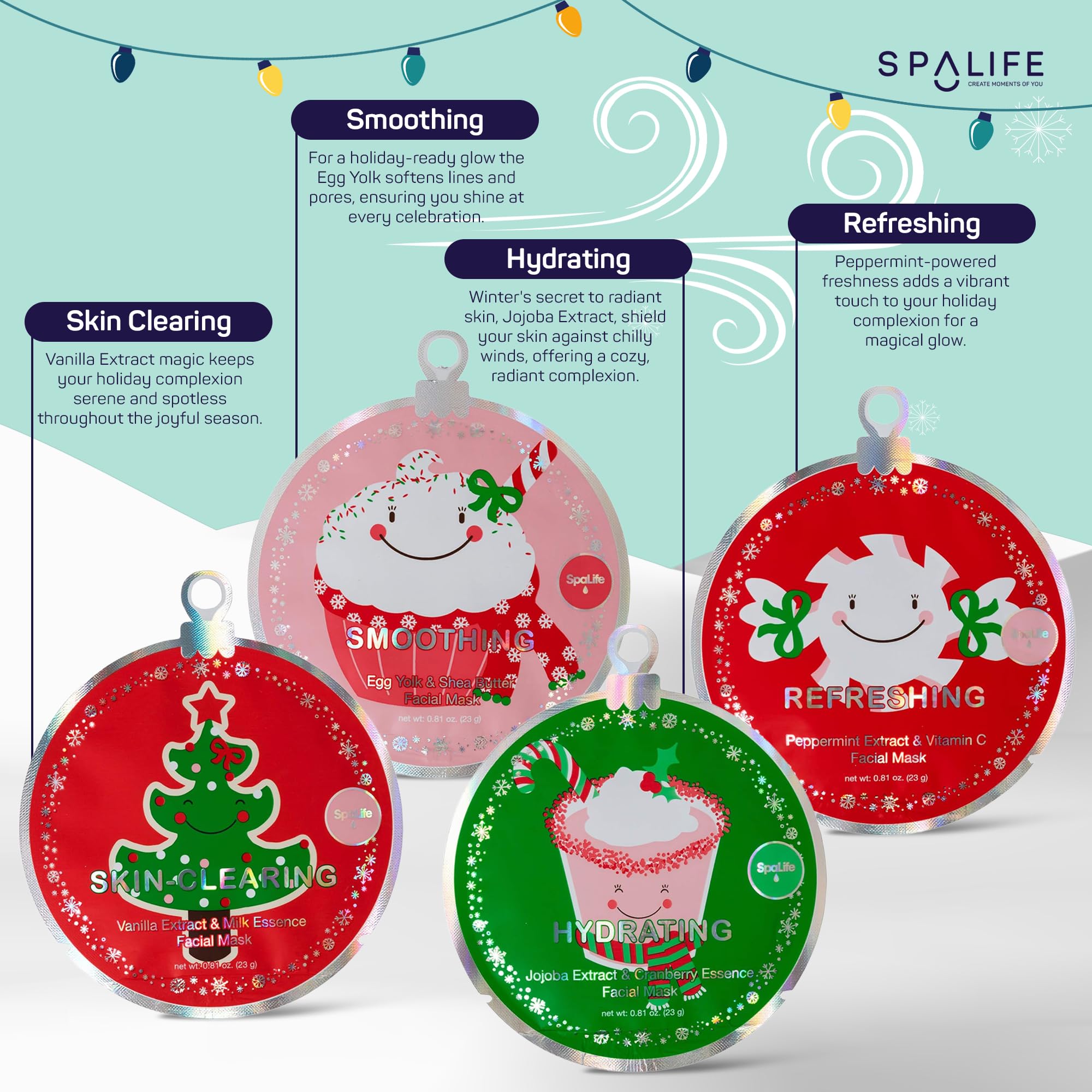 SpaLife vanilla clarifying mask highlighting purifying calm for balanced skin.