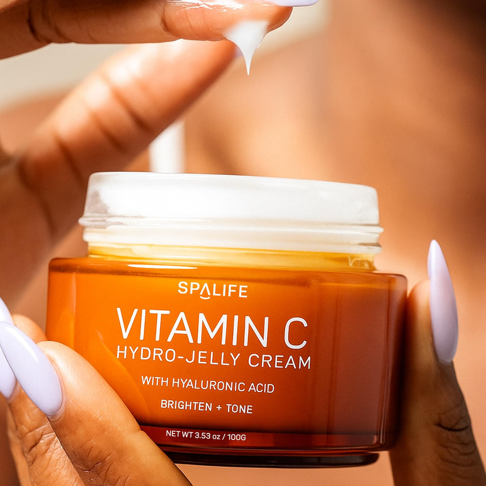 SpaLife Vitamin C Hydro with hyaluronic acid drops illustrate hydration and plumpness