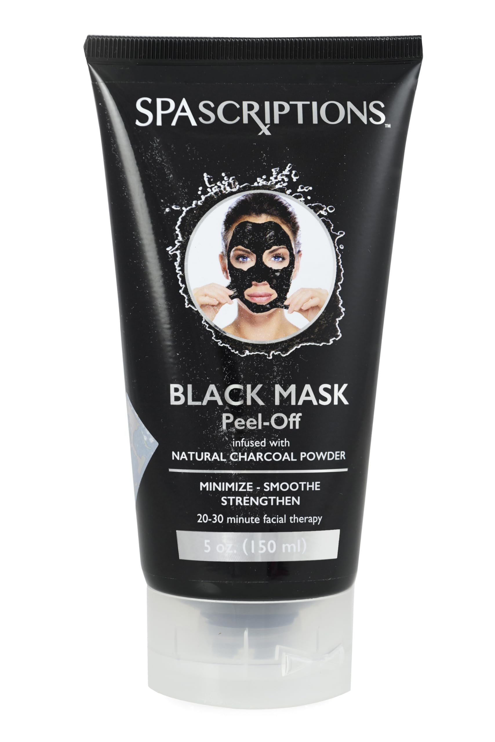 SpaScriptions charcoal mask application demonstrates peel-off deep cleansing and pore refreshment