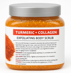 SpaScriptions Turmeric & Collagen scrub highlighting turmeric note for warm scent.