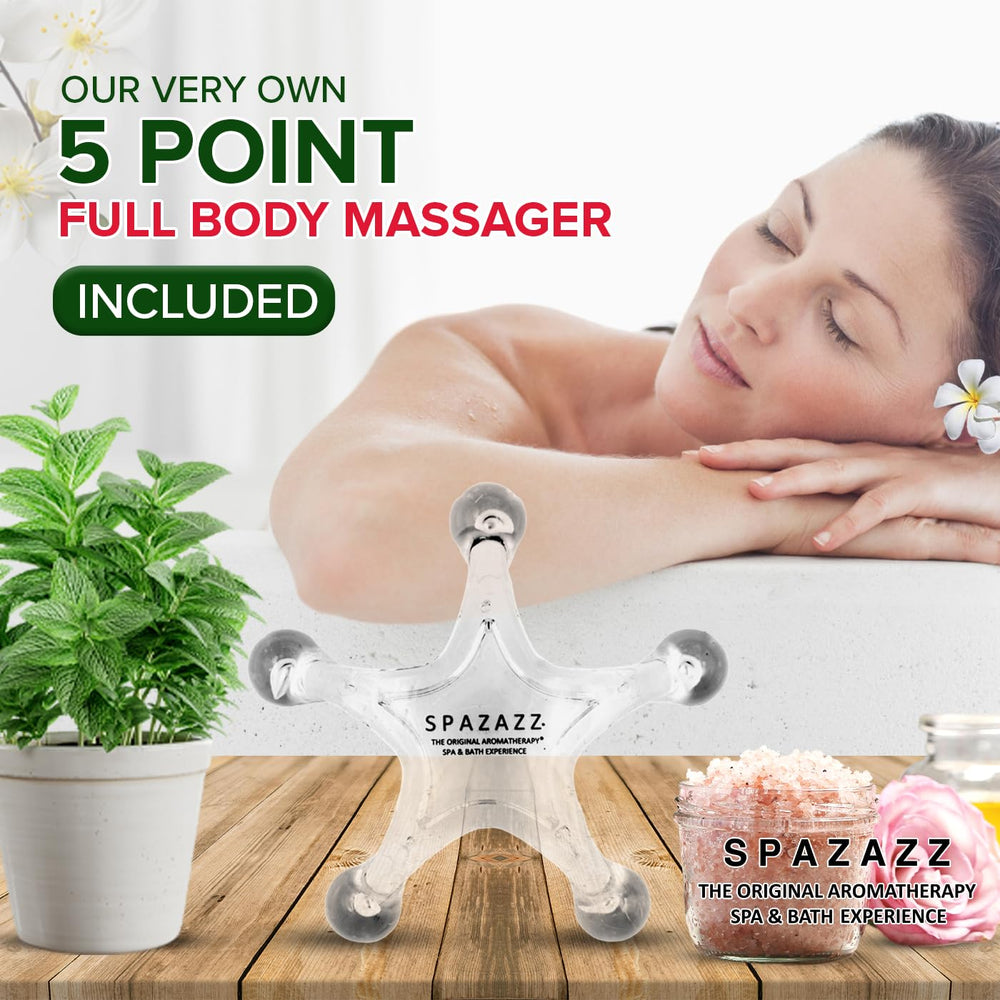 Spazazz 5-point massager included for targeted tension relief during spa sessions.
