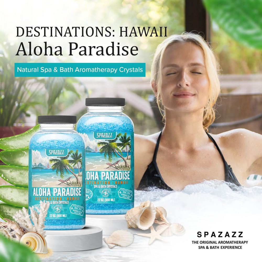 Hawaii-inspired scene evokes Aloha Paradise ambiance while you spa at home.