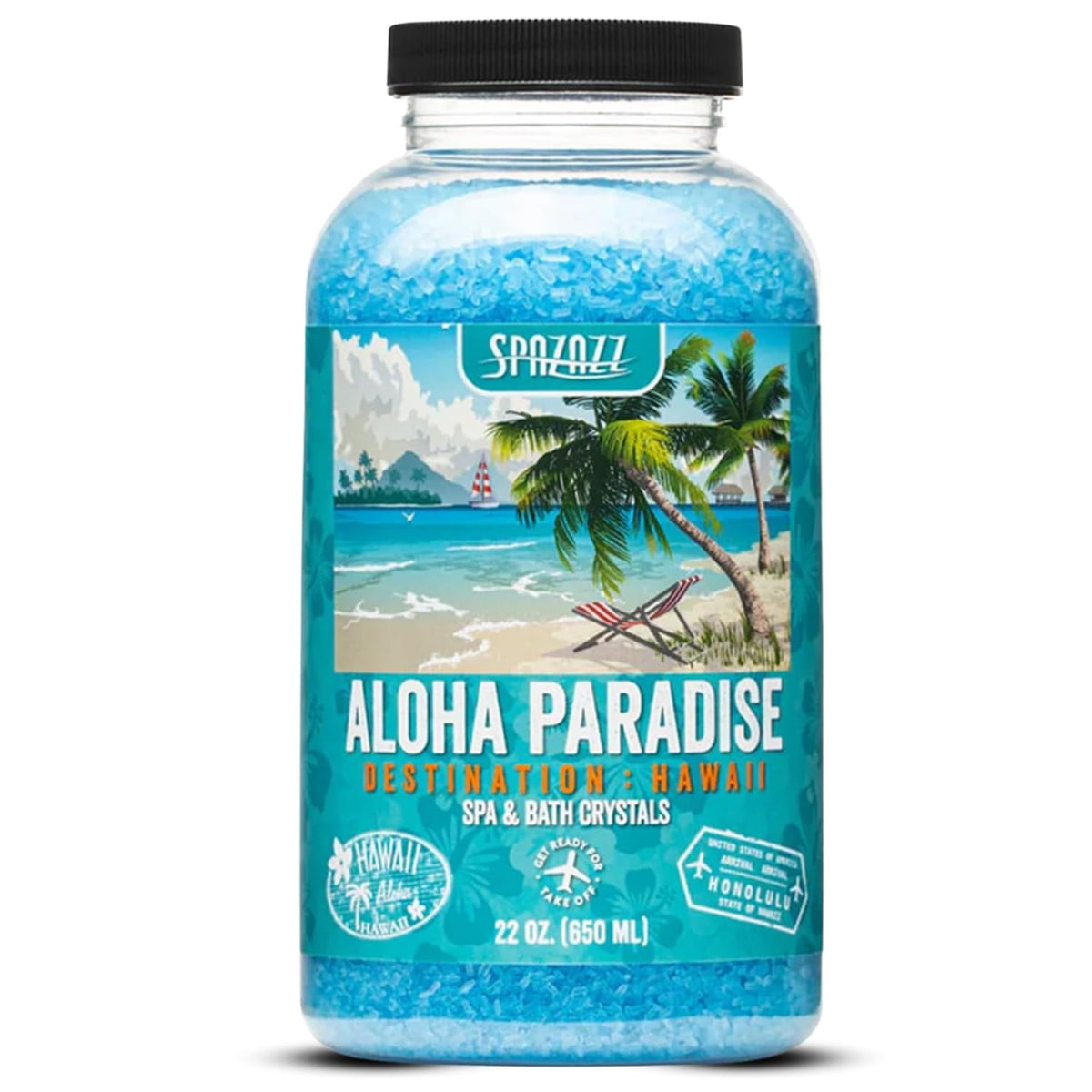 Spazazz Hawaii Aloha Paradise crystals in jar offer spa-ready aroma and easy dosing.