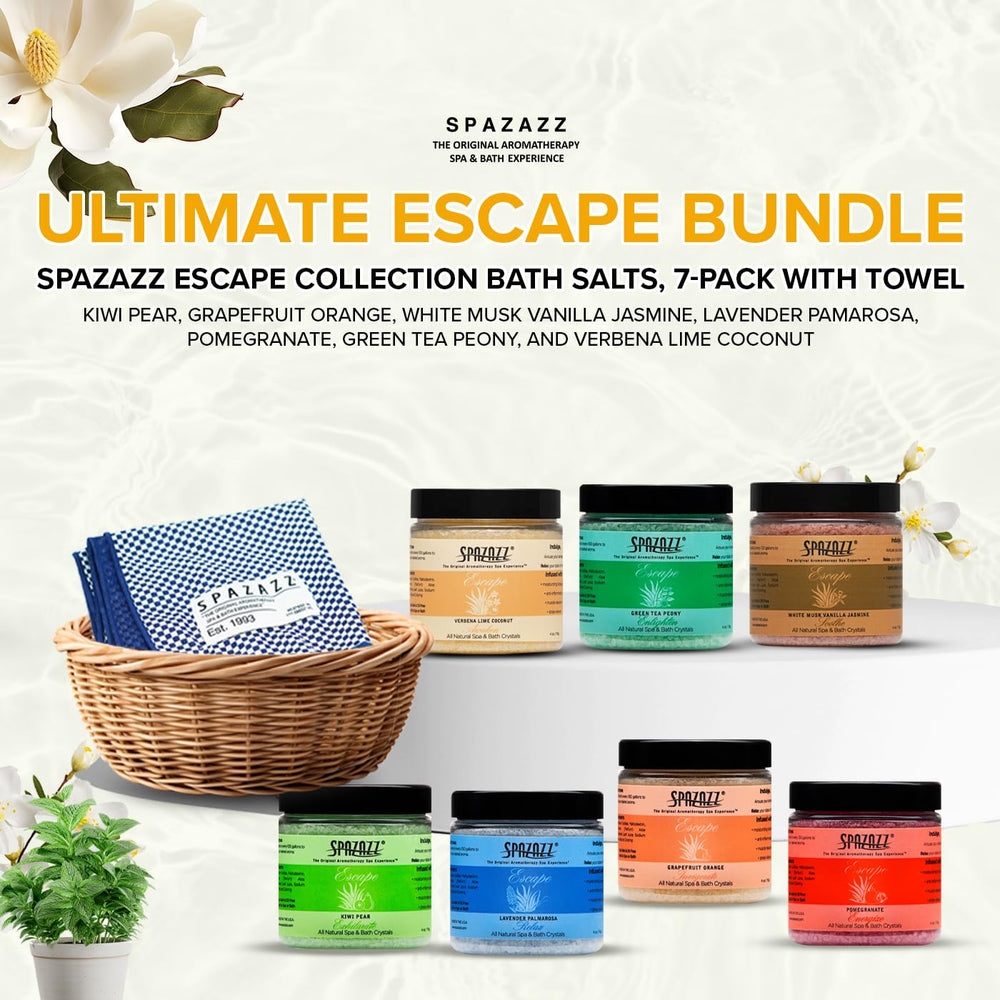 Spazazz Escape Grapefruit Orange salts brighten baths with citrus notes.