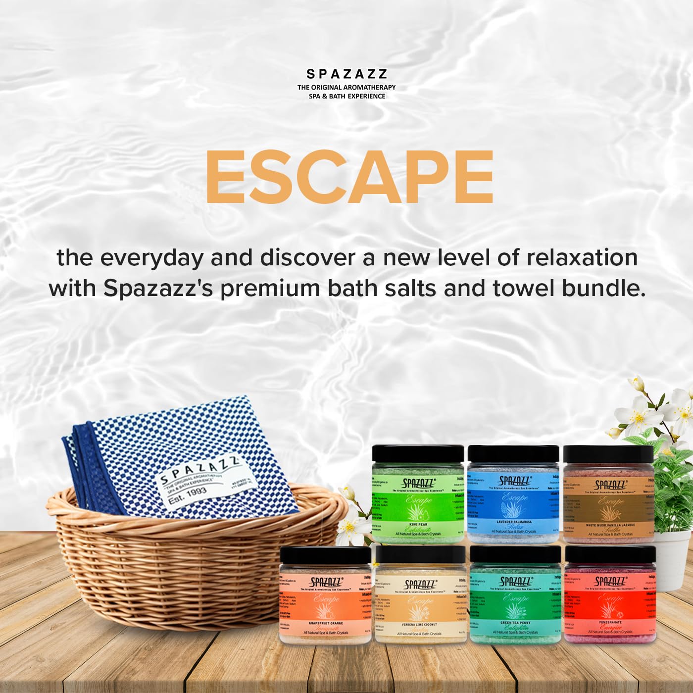 Spazazz Escape Pomegranate salts provide rich fragrance for a luxurious soak.