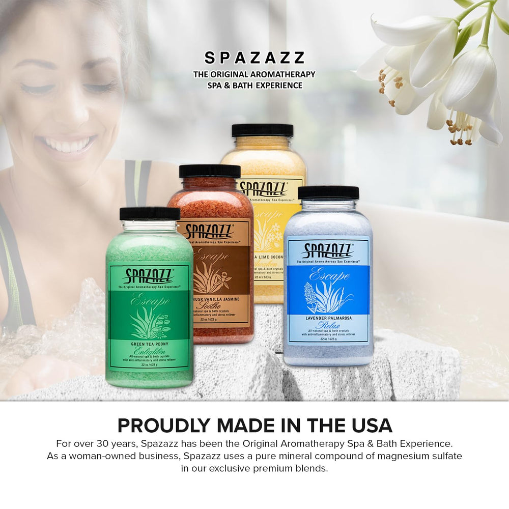 Spazazz Escape spa scene with tub and steam ready for soaking.