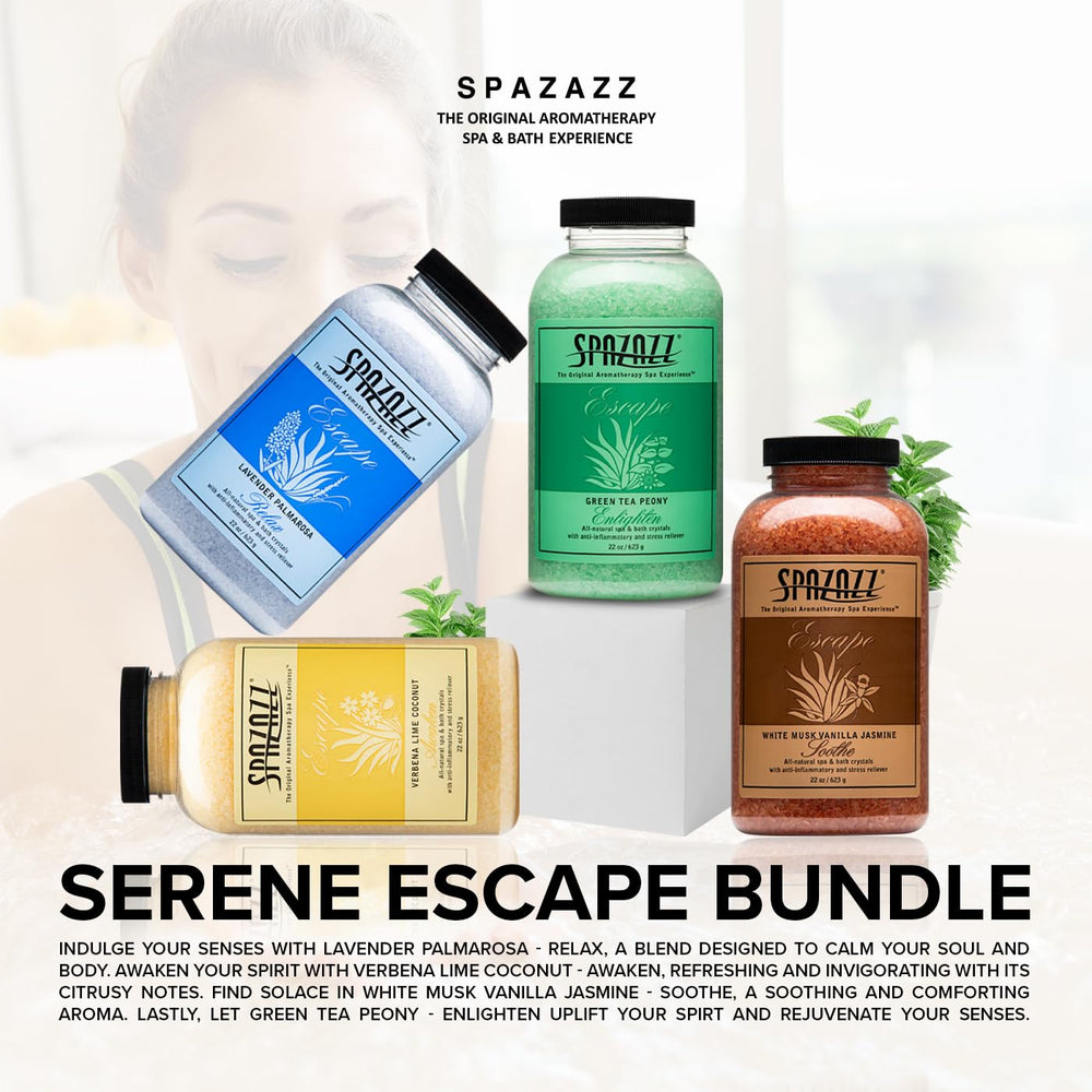 Spazazz Escape White Musk Vanilla Jasmine salts soothing mood and skin.