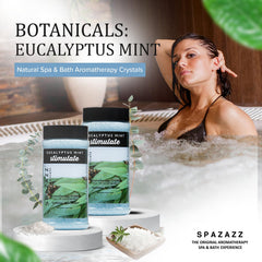 Spazazz Eucalyptus Mint spa scene showcasing relaxing soak and aromatic ambiance.