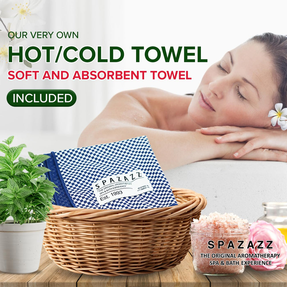 Spazazz Hot Cold Towel paired with salts for temperature contrast and relief.