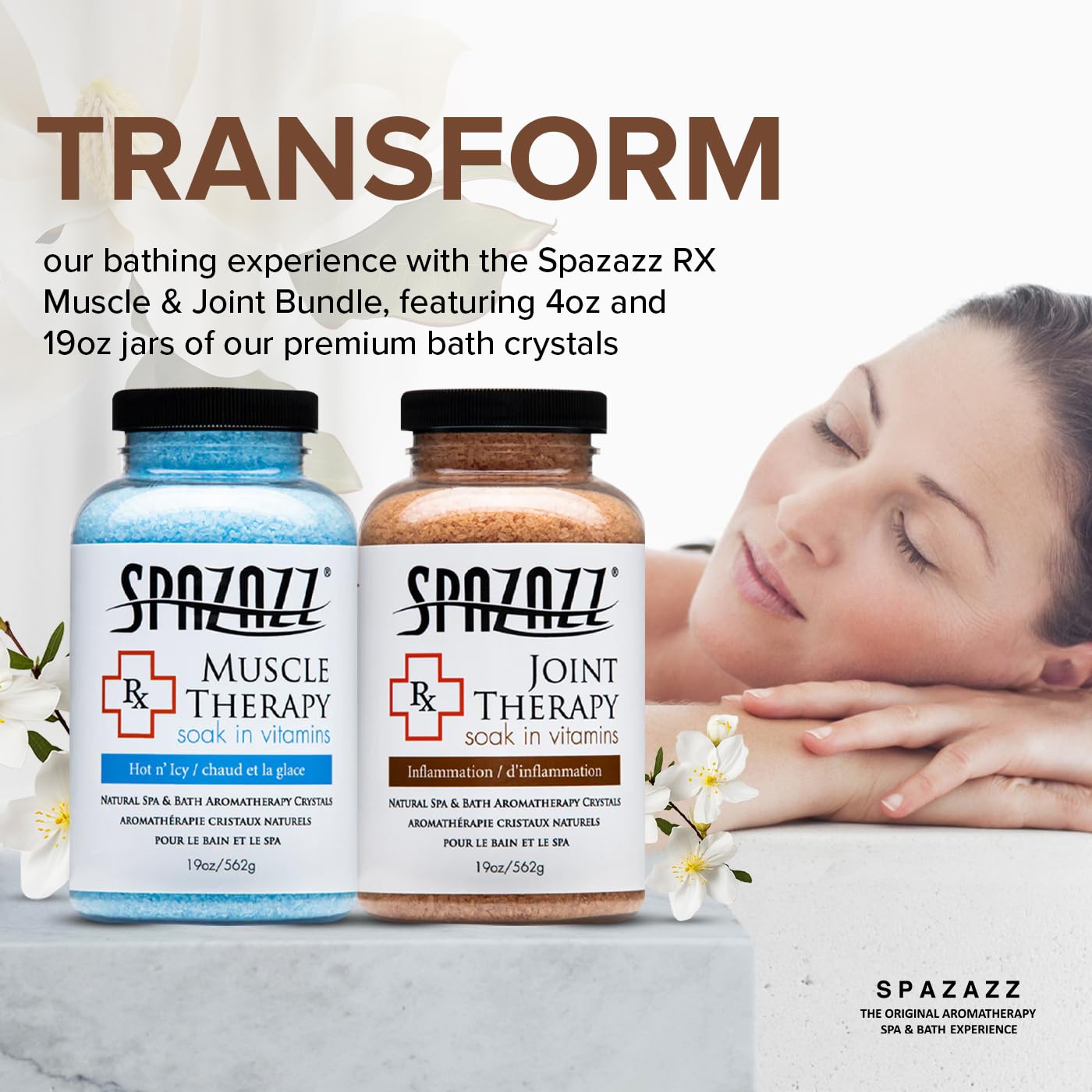 Spazazz hot tub setup with salts enhancing aromatherapy and mood.