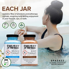 Spazazz Muscle Therapy bath salt jar designed to ease tired muscles during a soak.