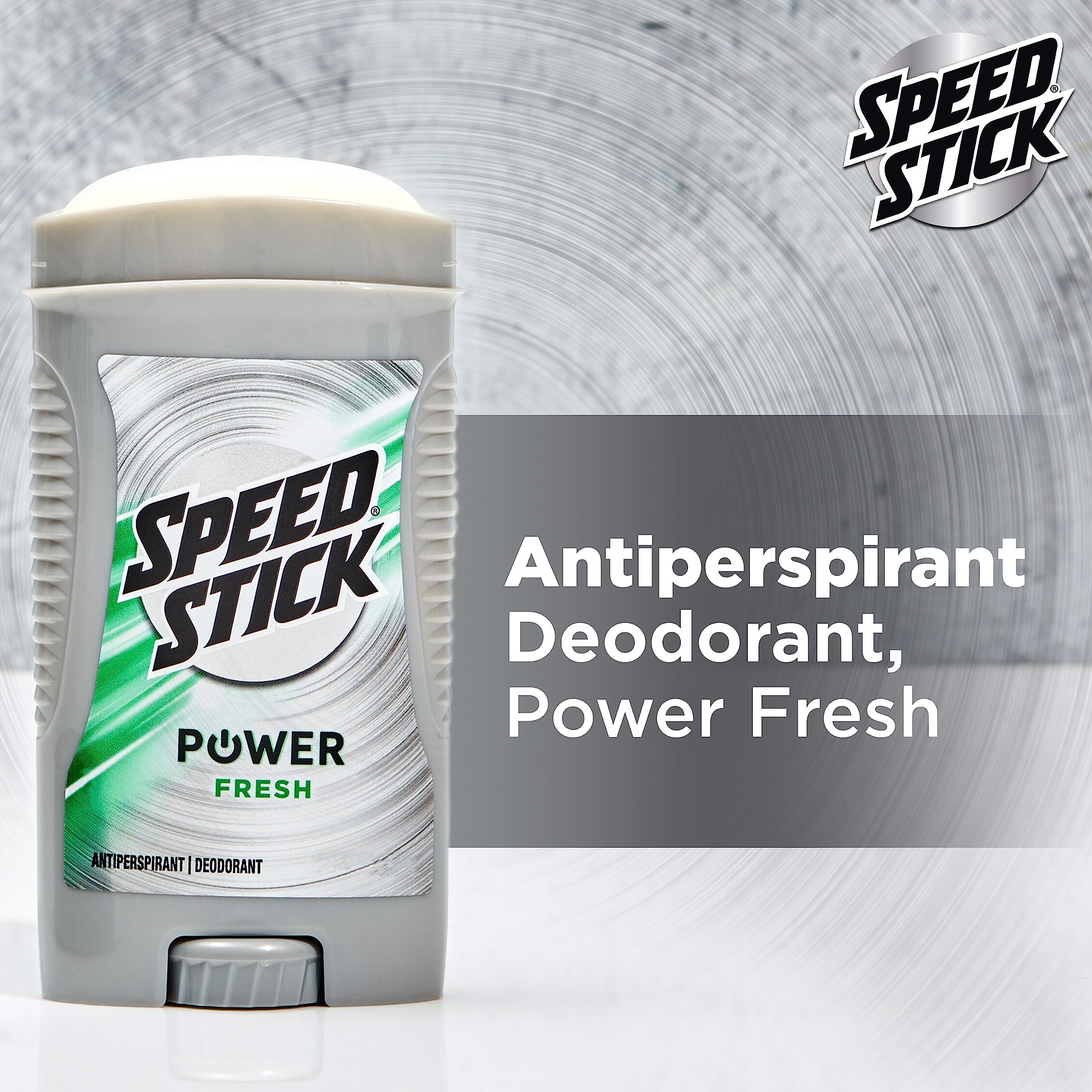 Speed Stick Men's Deodorant Fresh bottle closeup highlighting 24-hour protection.