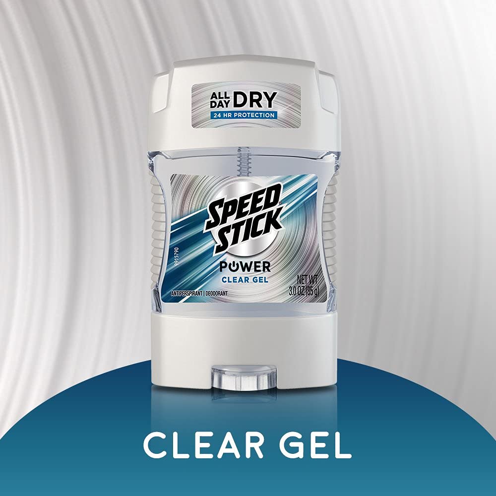 Speed Stick Power Clear Gel travel-size stick fits in bags and lockers.